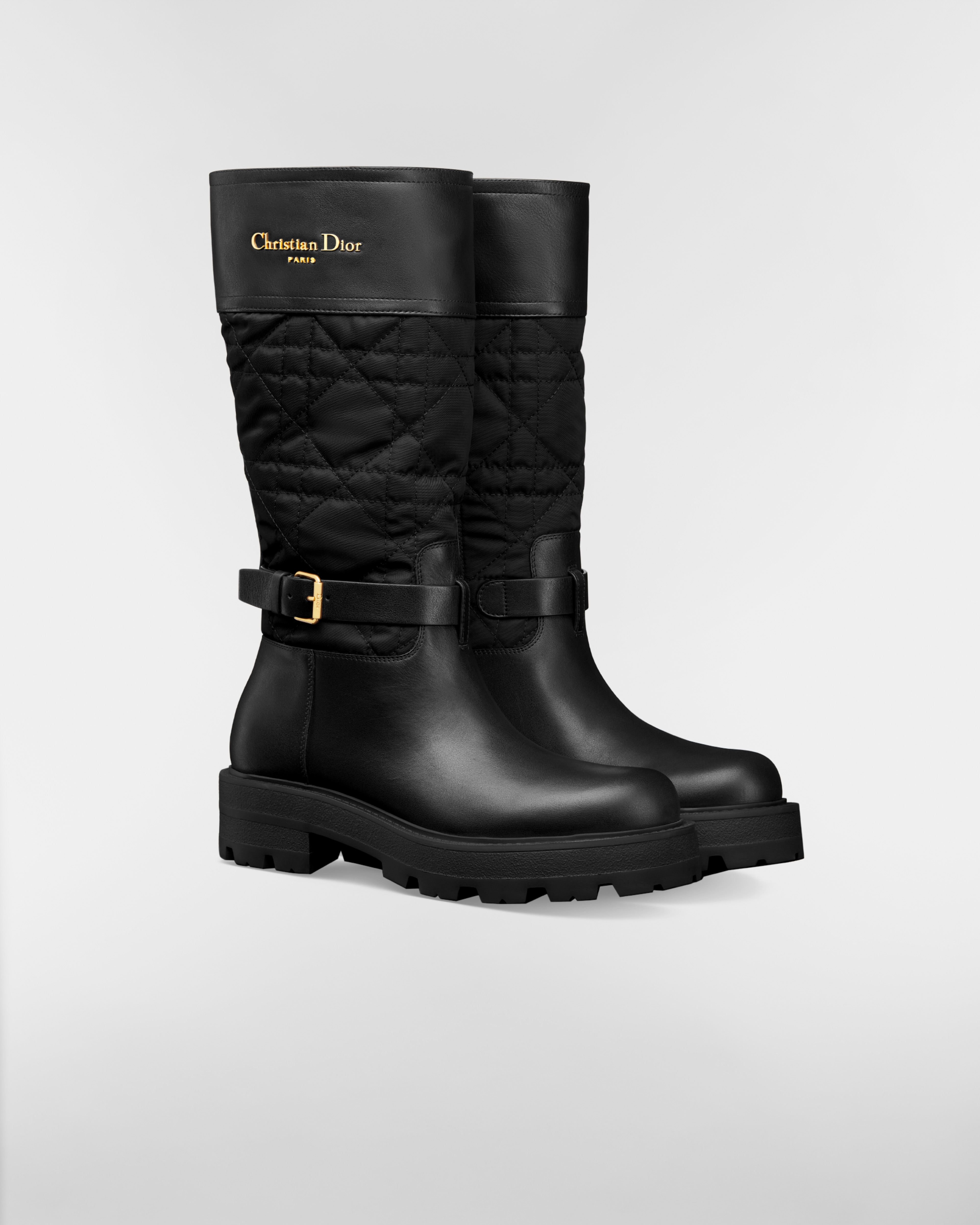 D-Town 靴子 黑色牛皮革和尼龙搭配藤格纹图案刺绣 E03