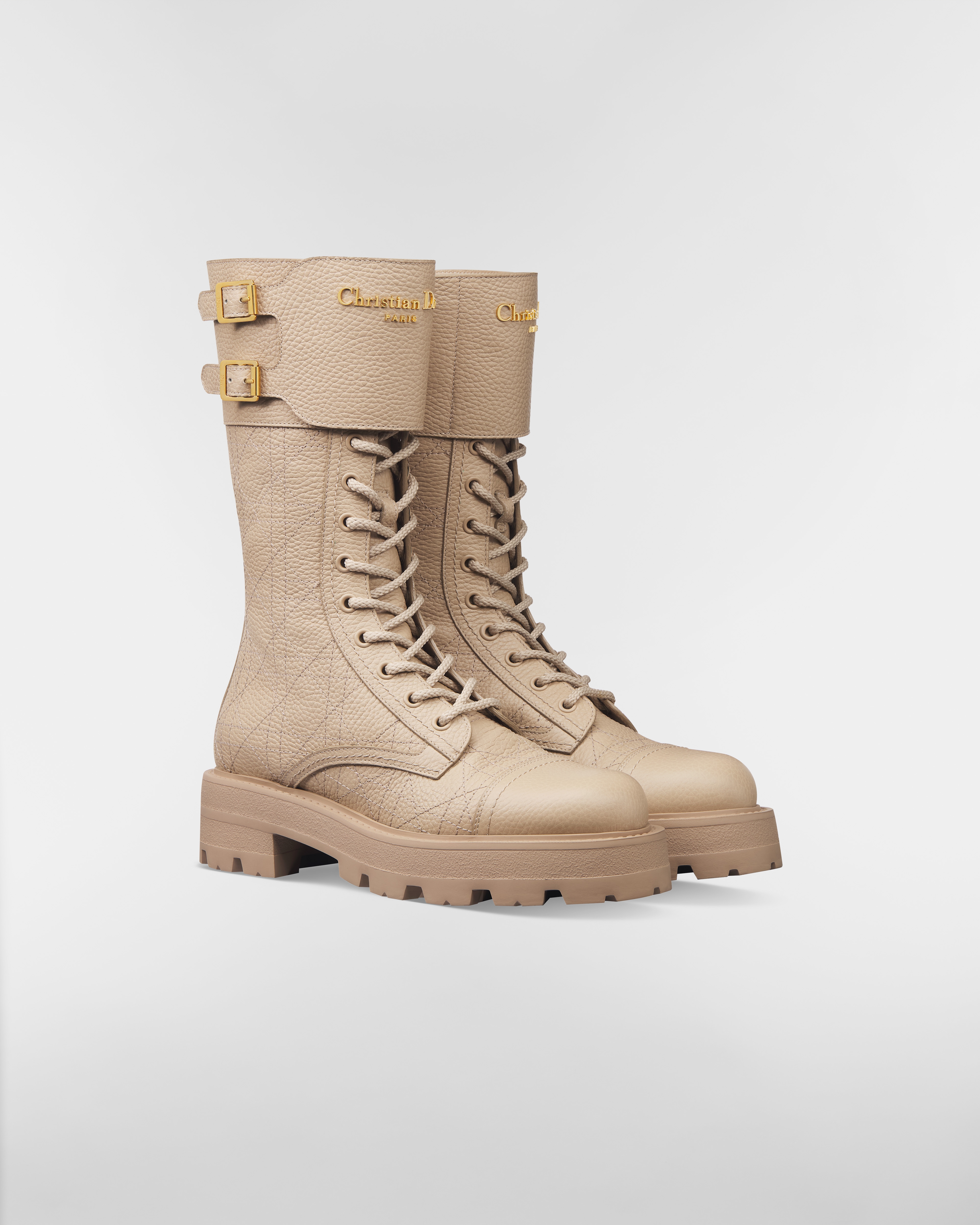 D-Trap 及踝靴 胭脂米色粒面牛皮革藤格纹 E03