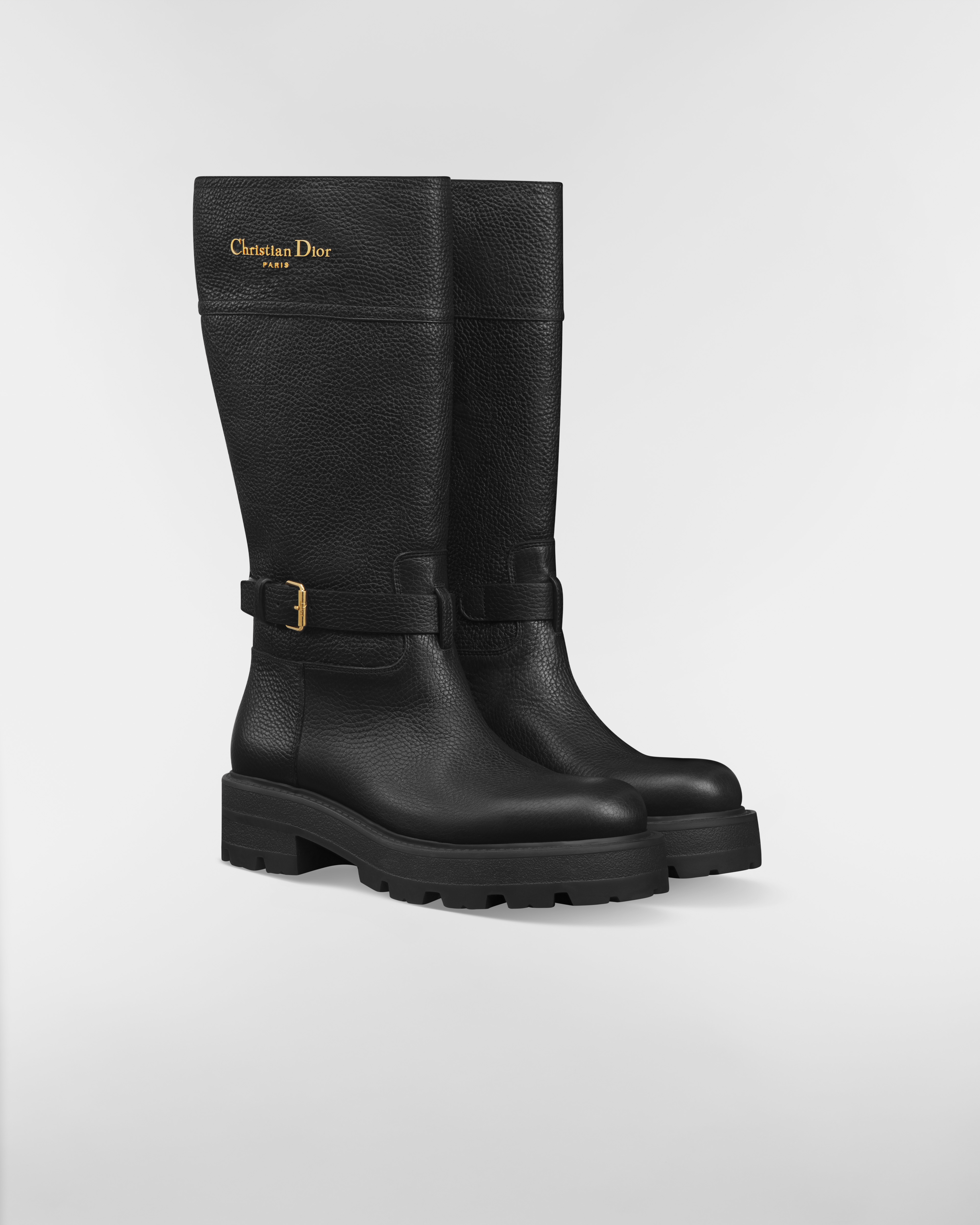 D-Town 靴子 黑色粒面牛皮革藤格纹 E03