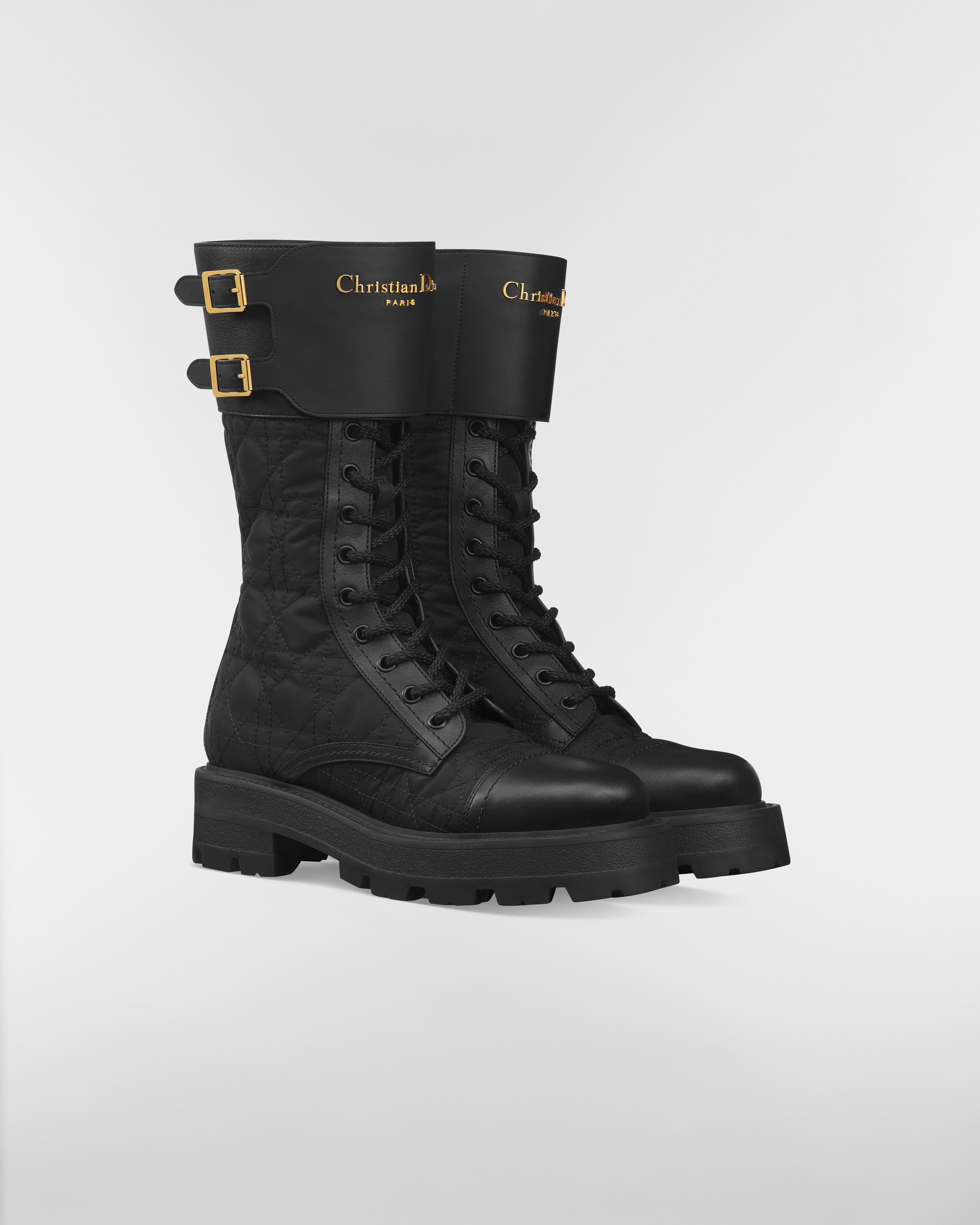 D-Trap 及踝靴 黑色牛皮革和尼龙搭配藤格纹图案刺绣 E03