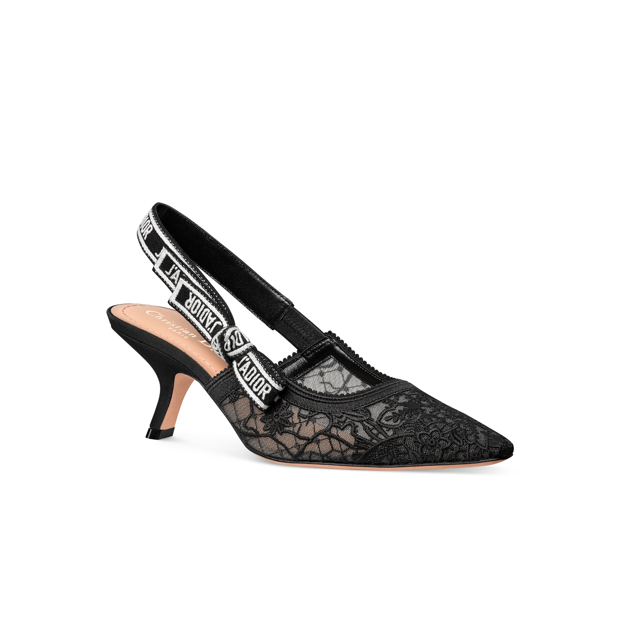 J'Adior 露跟高跟鞋 透明网面黑色 Millefiori 图案刺绣 E03