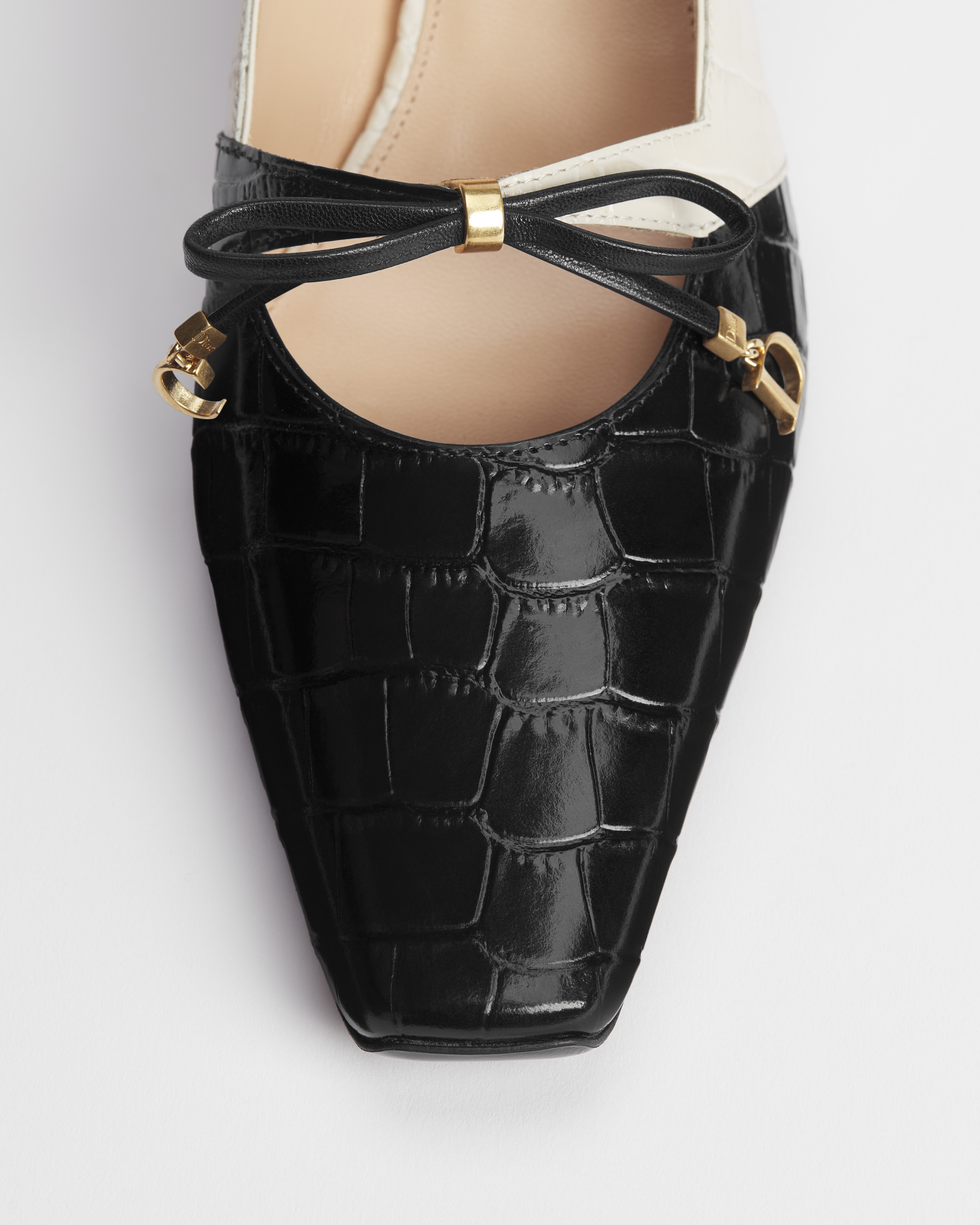 Dior Muse 高跟鞋 黑色和奶油白色牛皮革鳄鱼皮革效果图案 E10