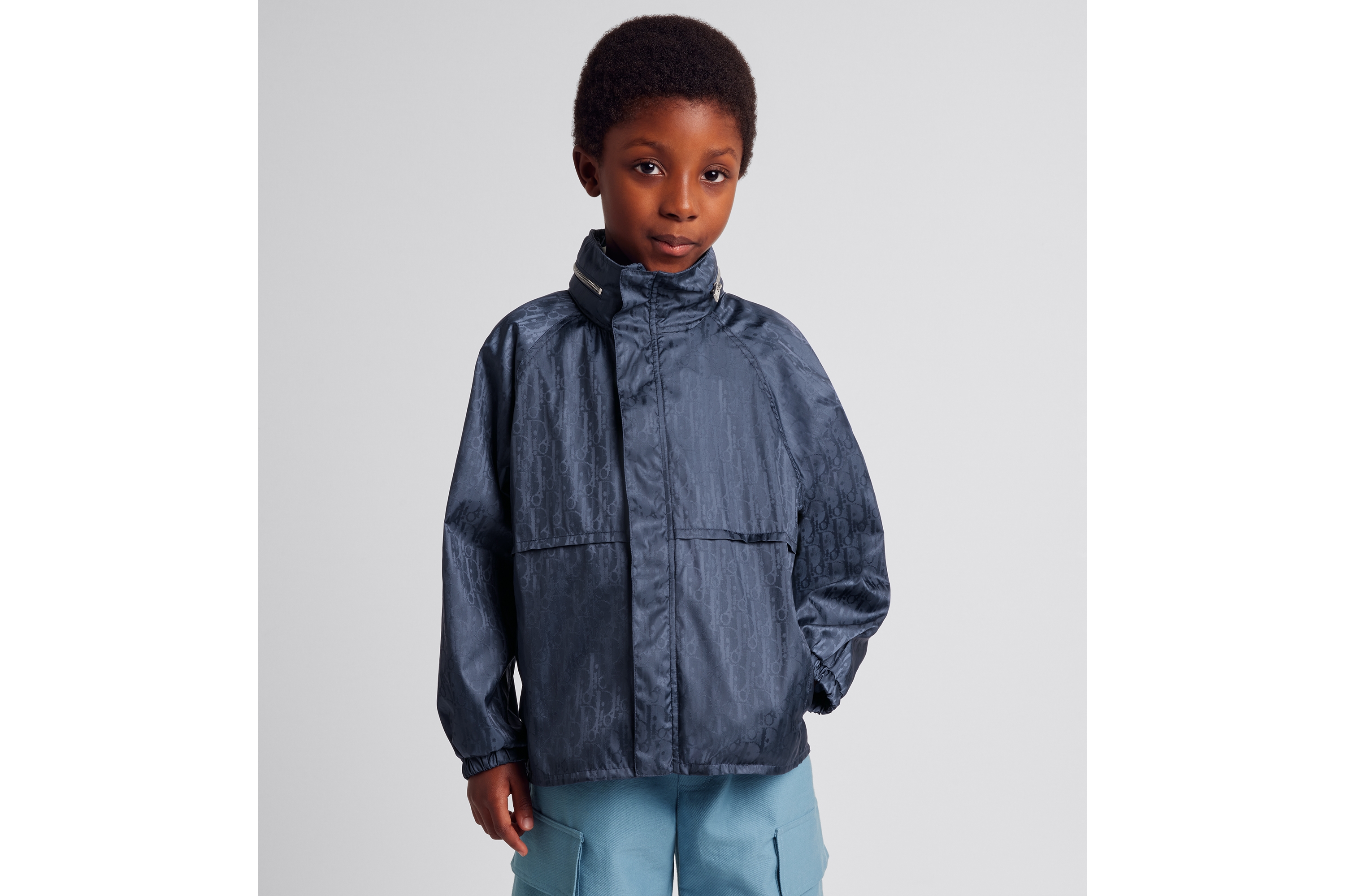 儿童连帽防风夹克 海军蓝色防水效果提花科技面料 Oblique 印花 E02