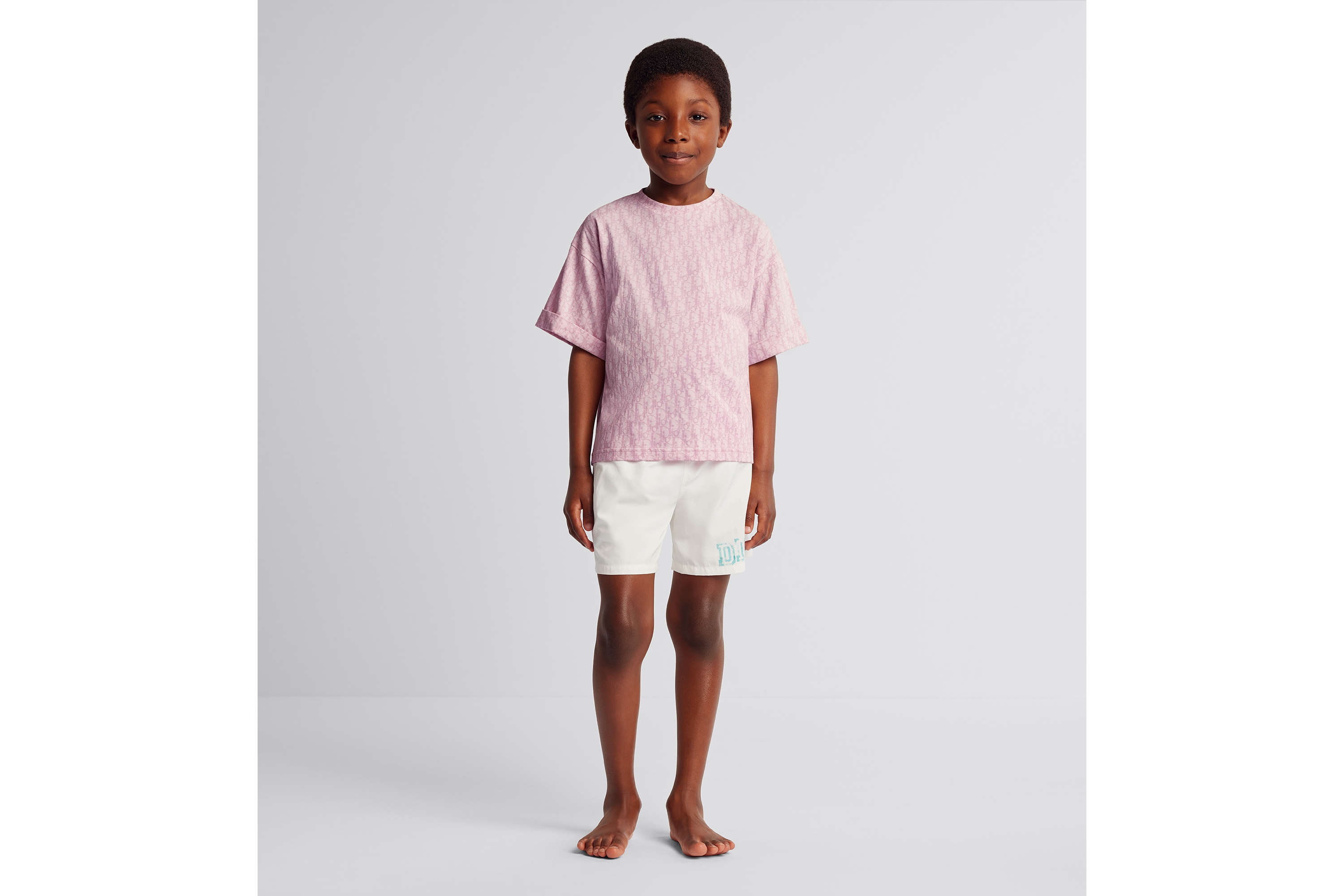 look_image_alt_prefix 儿童 T 恤 粉色棉质平纹针织石洗效果 Oblique 印花 E07