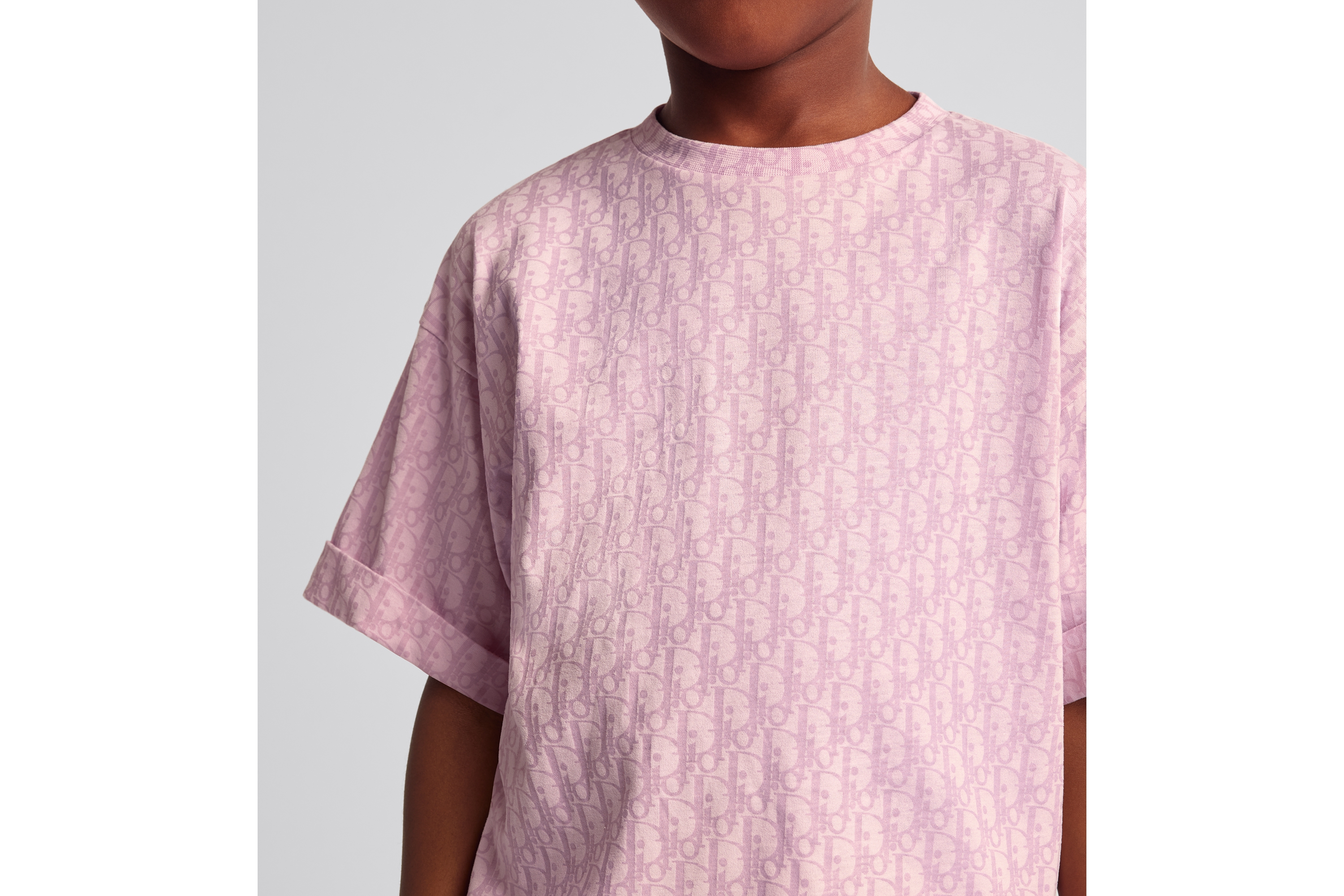 look_image_alt_prefix 儿童 T 恤 粉色棉质平纹针织石洗效果 Oblique 印花 E09