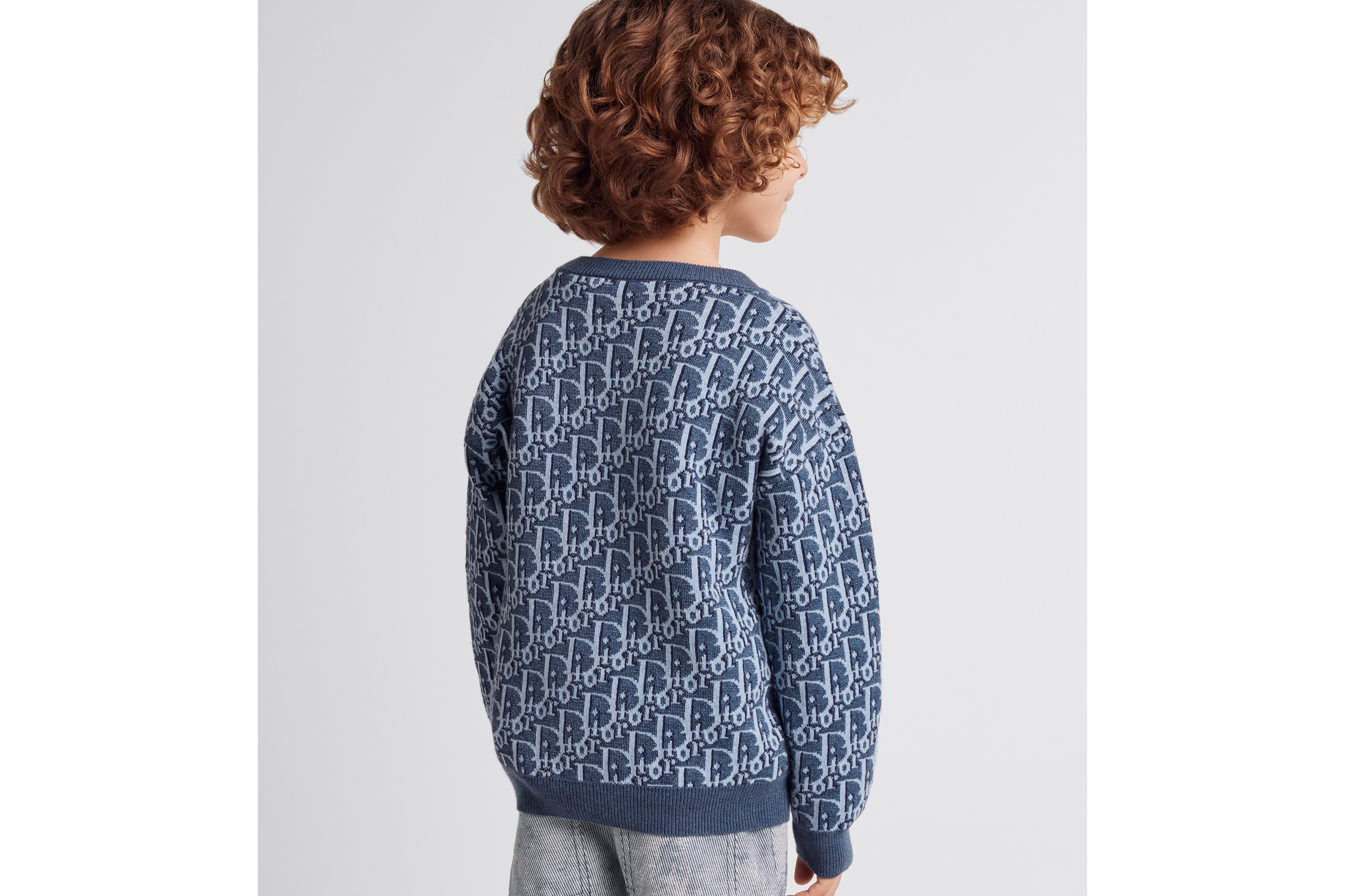 look_image_alt_prefix 儿童开衫 蓝色棉质和亚麻混纺针织提花面料 Oblique 印花 E04