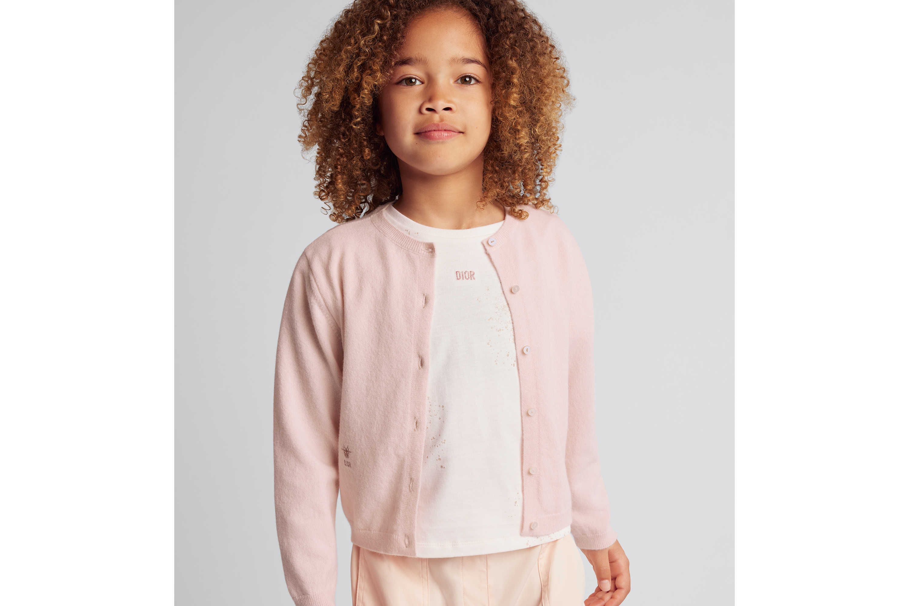 儿童开衫 淡粉色绵羊毛混纺针织面料 E02