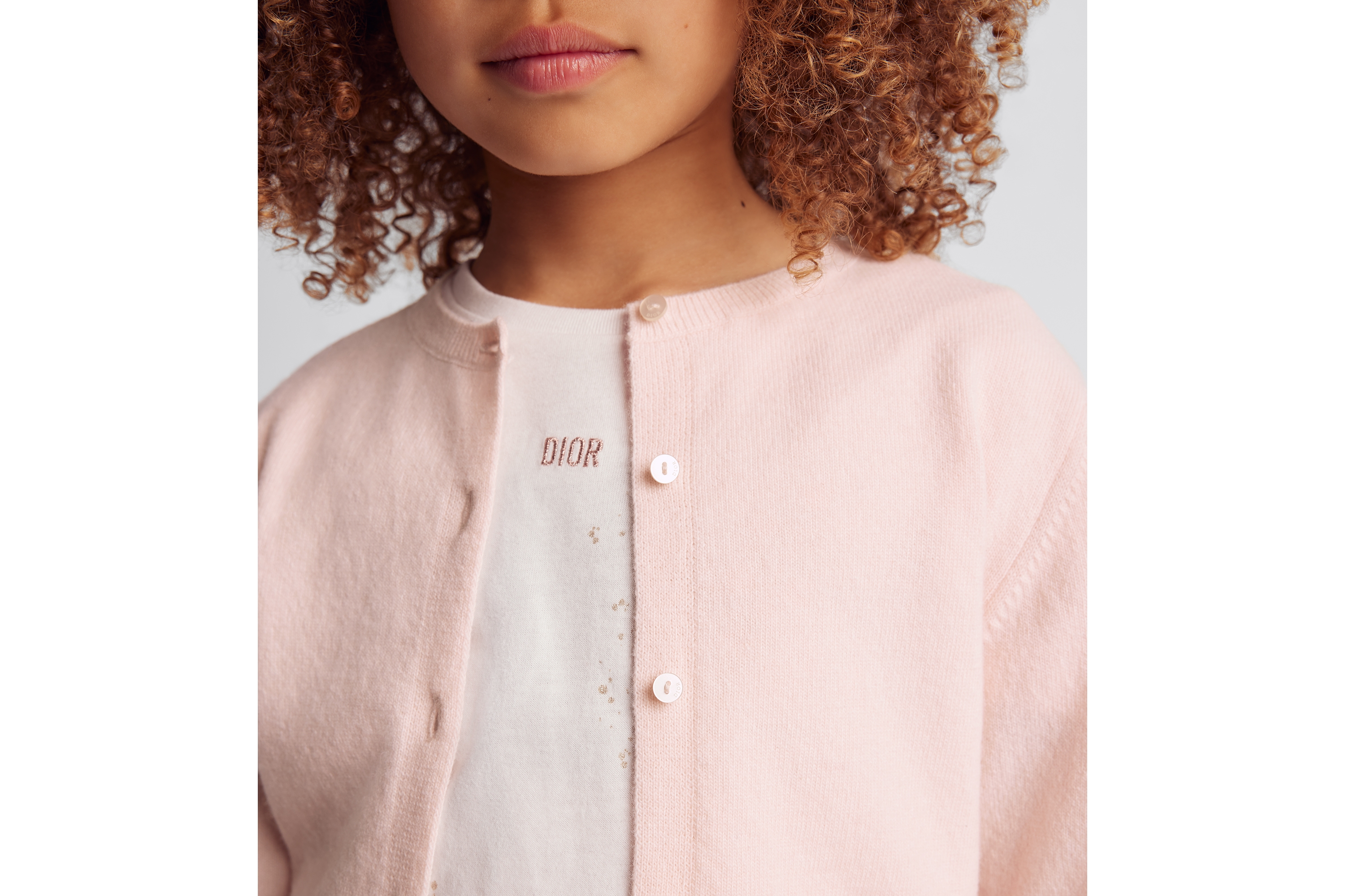 儿童开衫 淡粉色绵羊毛混纺针织面料 E03