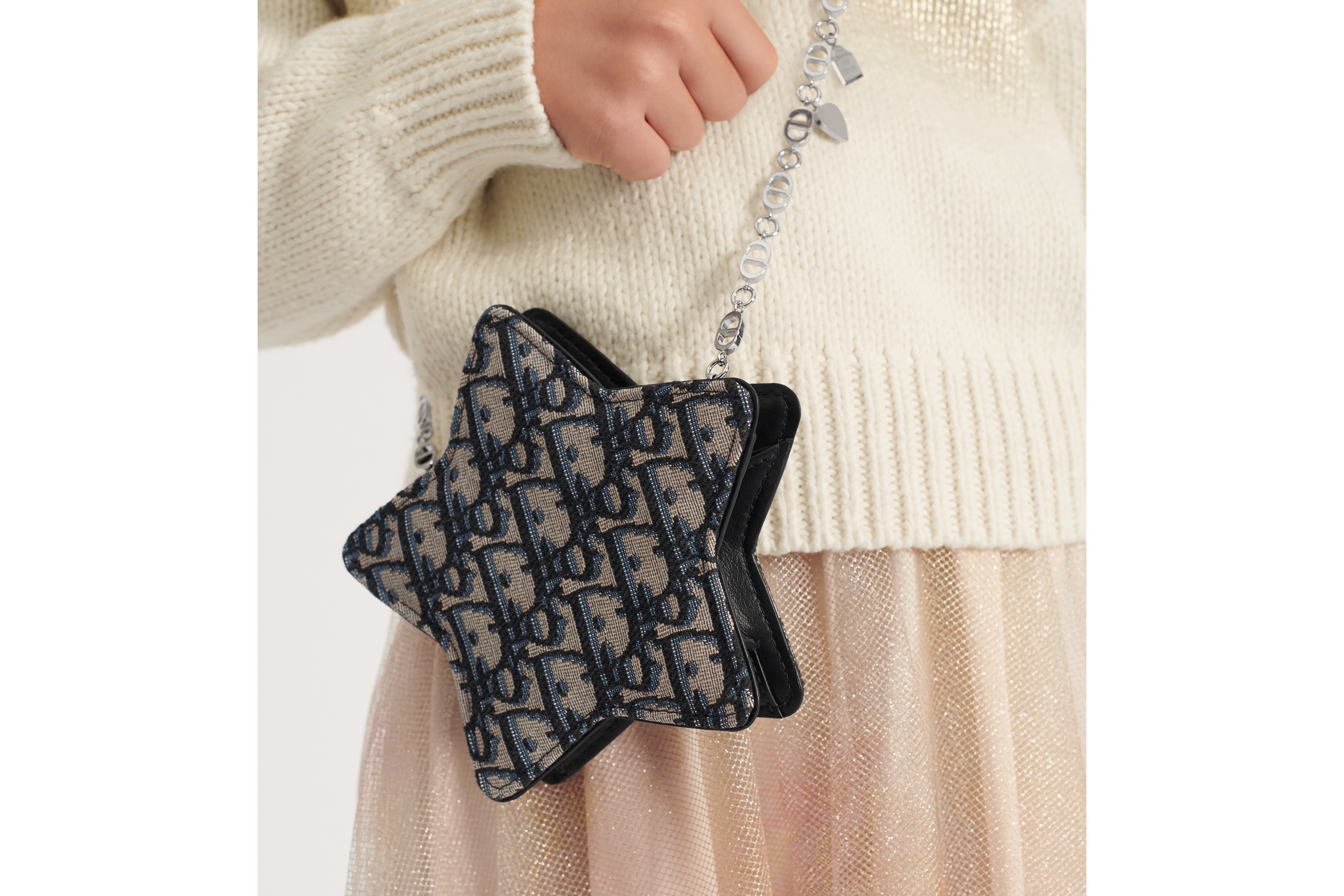 look_image_alt_prefix 儿童迷你星星造型手袋 米色和蓝色 Oblique 印花面料 E22