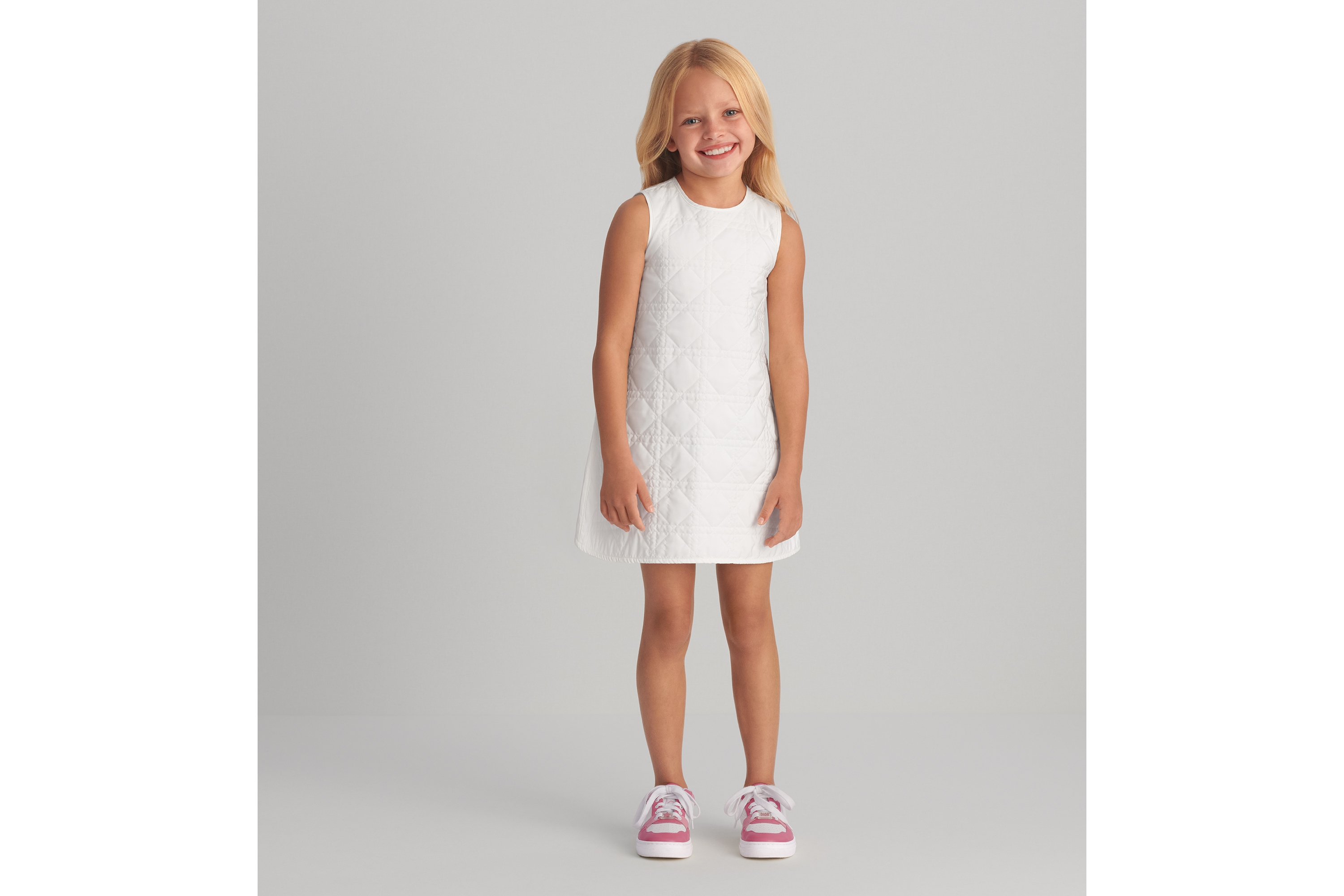 儿童 A 字连衣裙 象牙色科技面料藤格纹 E01