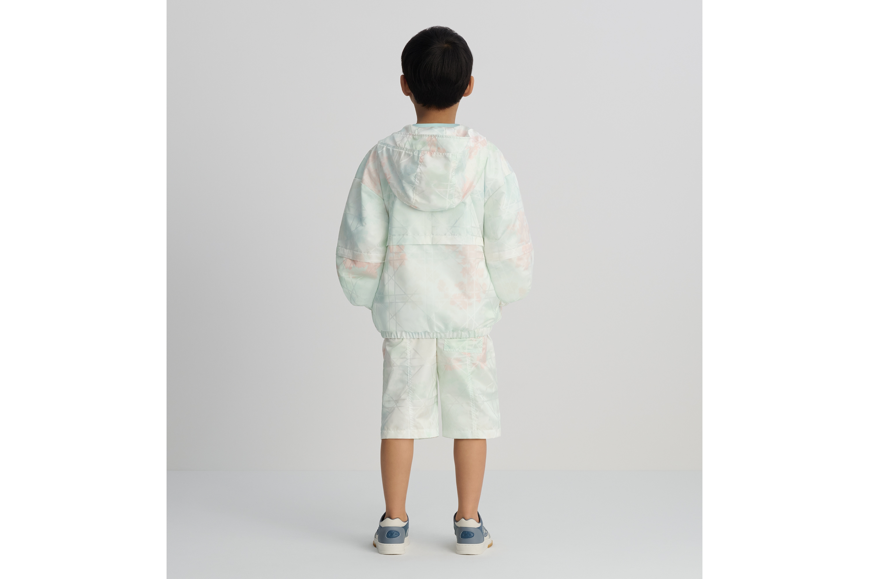 儿童连帽防风夹克 象牙色防水效果科技面料多色迷彩效果藤格纹 E09