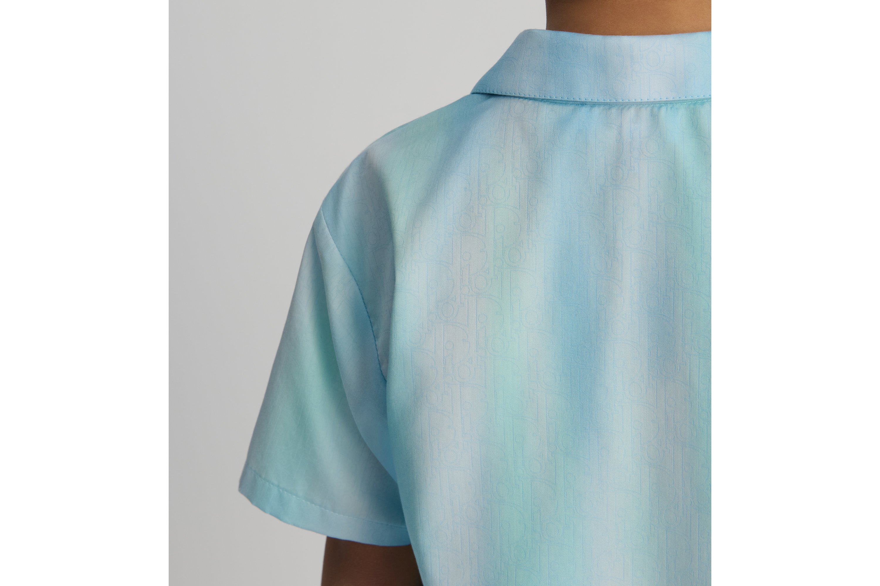 儿童短袖衬衫 绿色和蓝色棉质混纺面料 Oblique 印花 E03