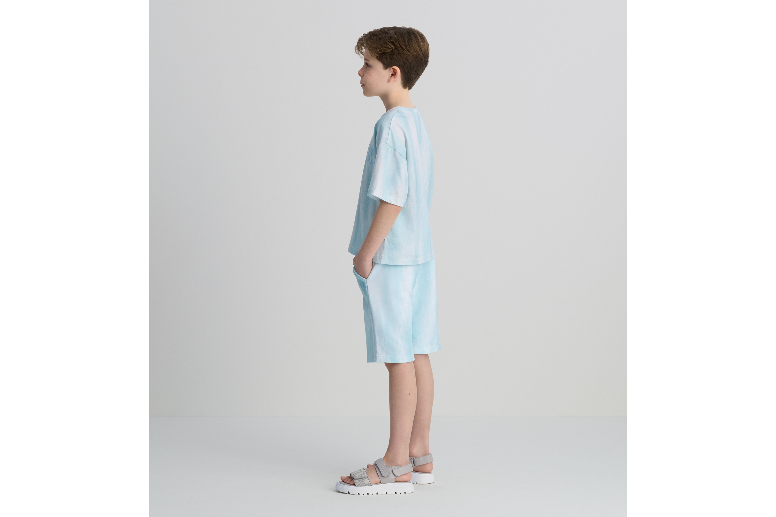 儿童短裤 蓝绿色棉质起绒面料渐变效果 Oblique 印花 E04