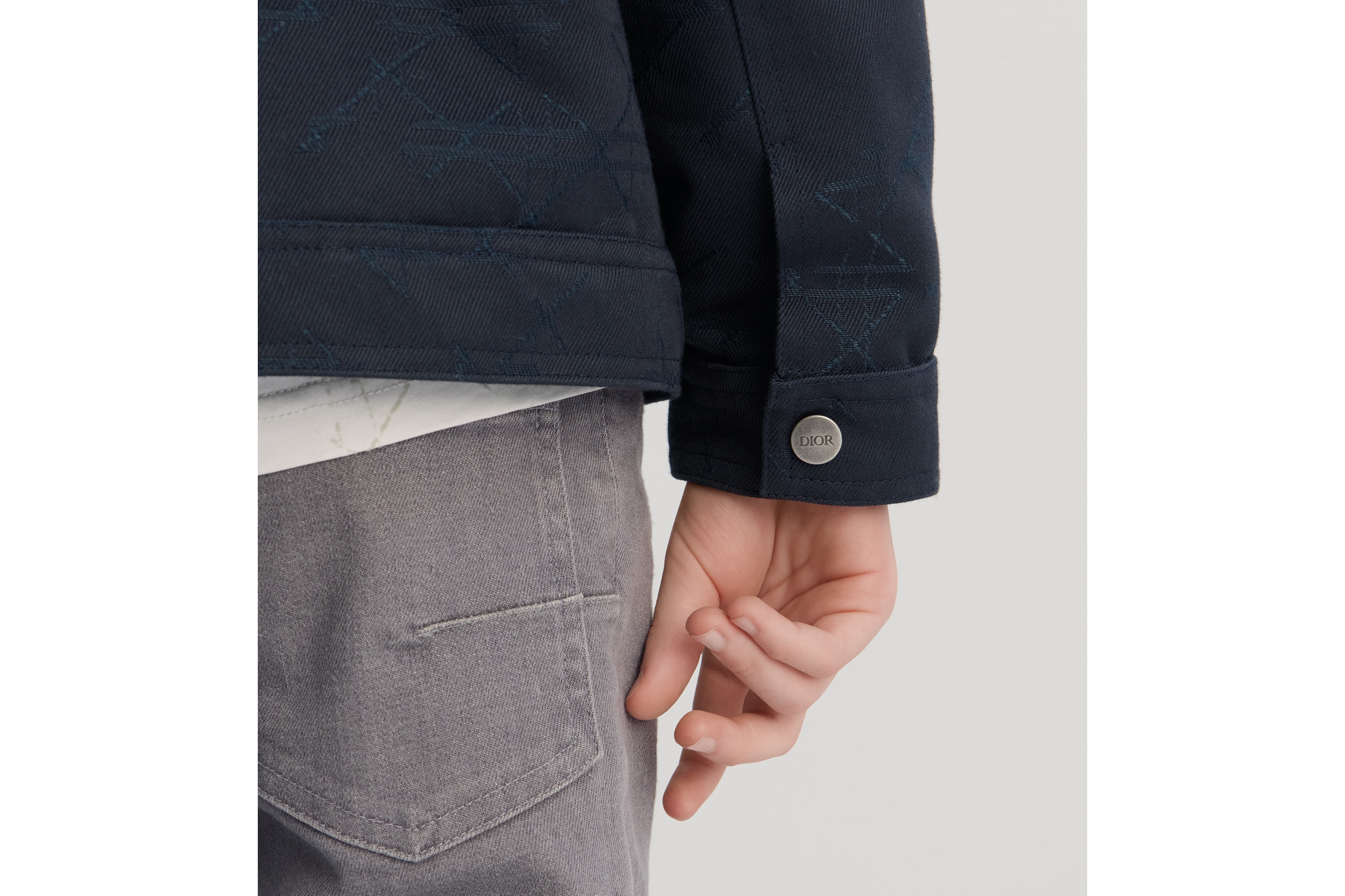 儿童夹克 海军蓝色棉质混纺华达呢藤格纹提花图案 E07