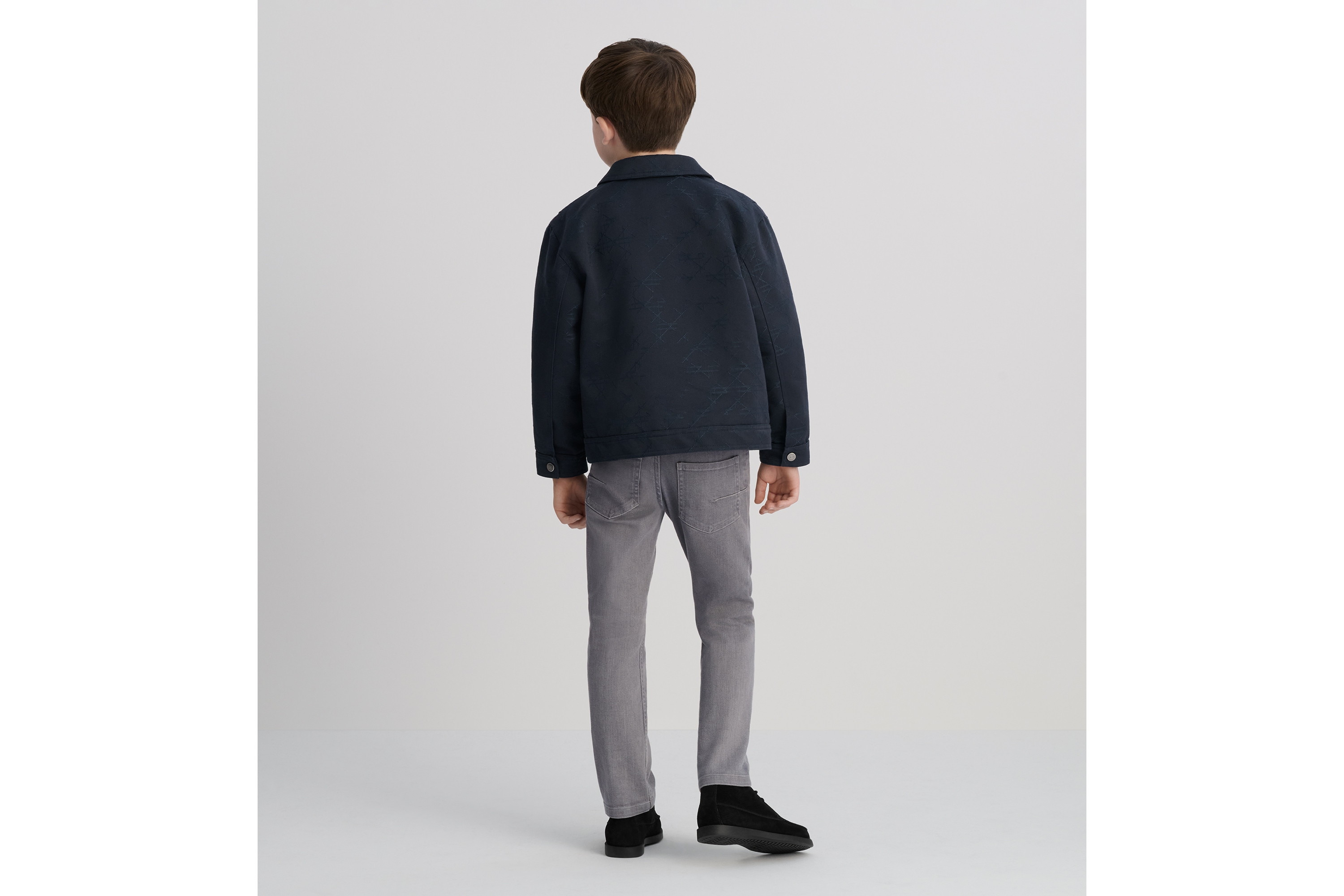 儿童夹克 海军蓝色棉质混纺华达呢藤格纹提花图案 E08