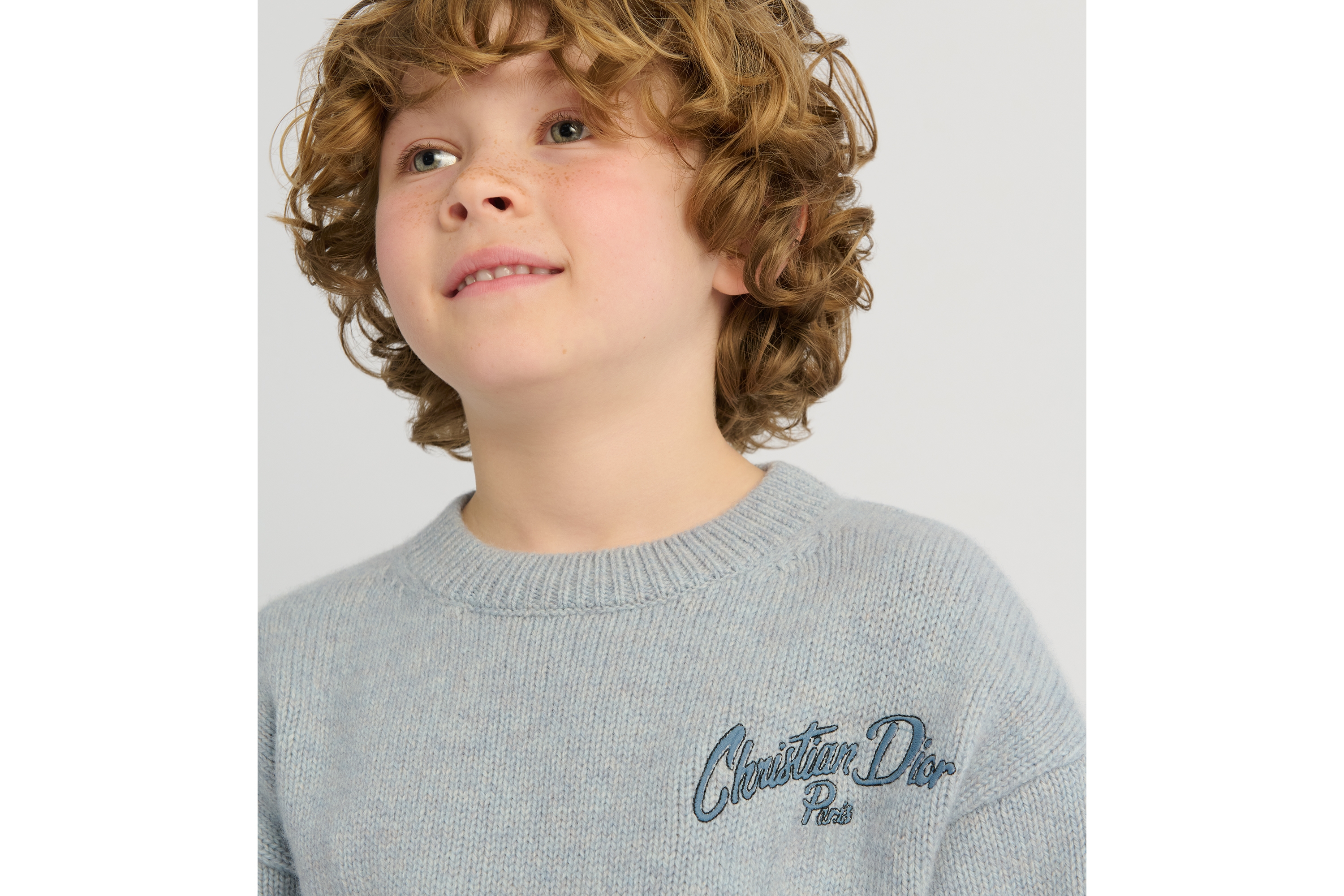 儿童针织衫 蓝色和米色绵羊毛混纺针织面料 E03