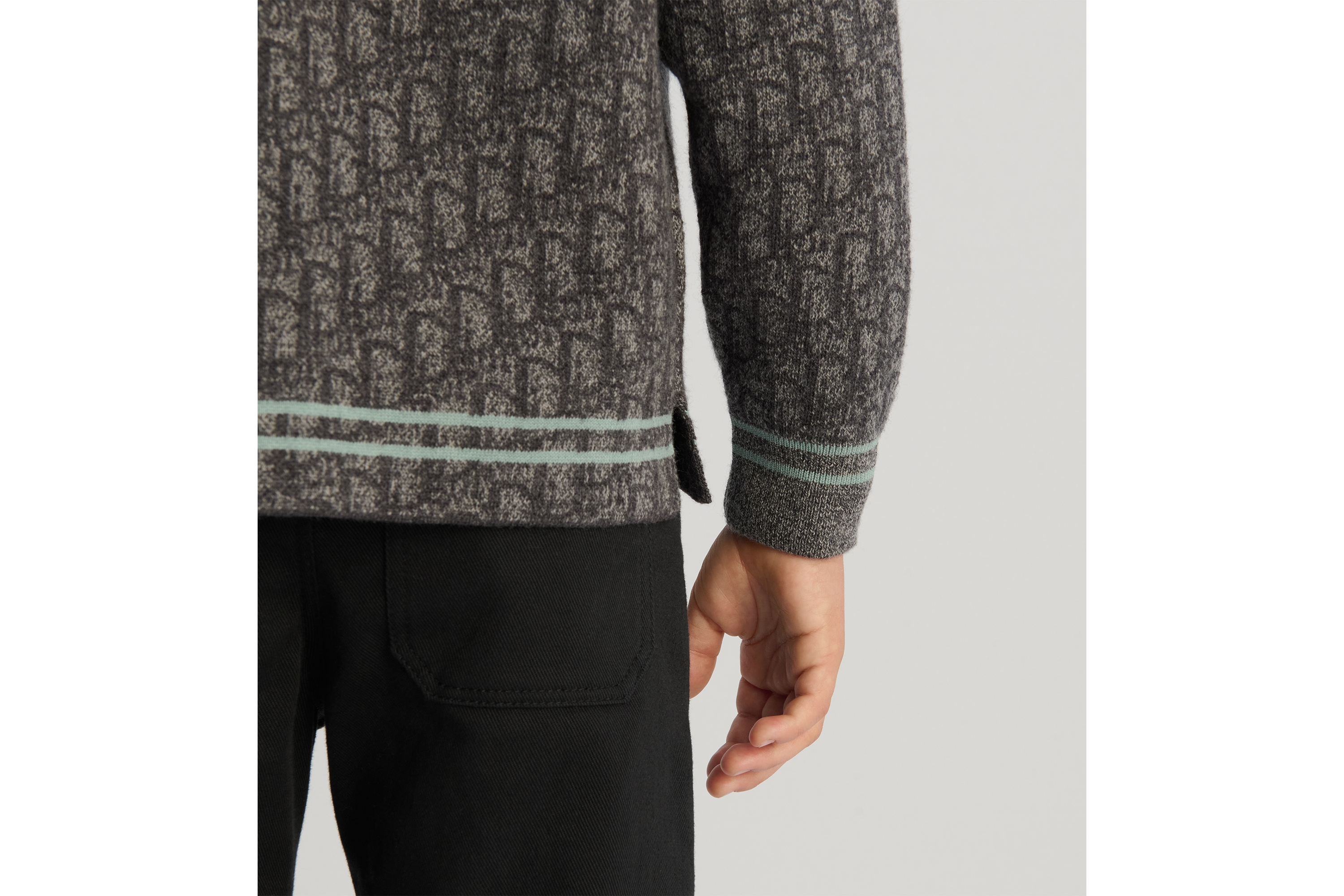 儿童开衫 灰色绵羊毛针织面料搭配 Oblique 印花面料 E04