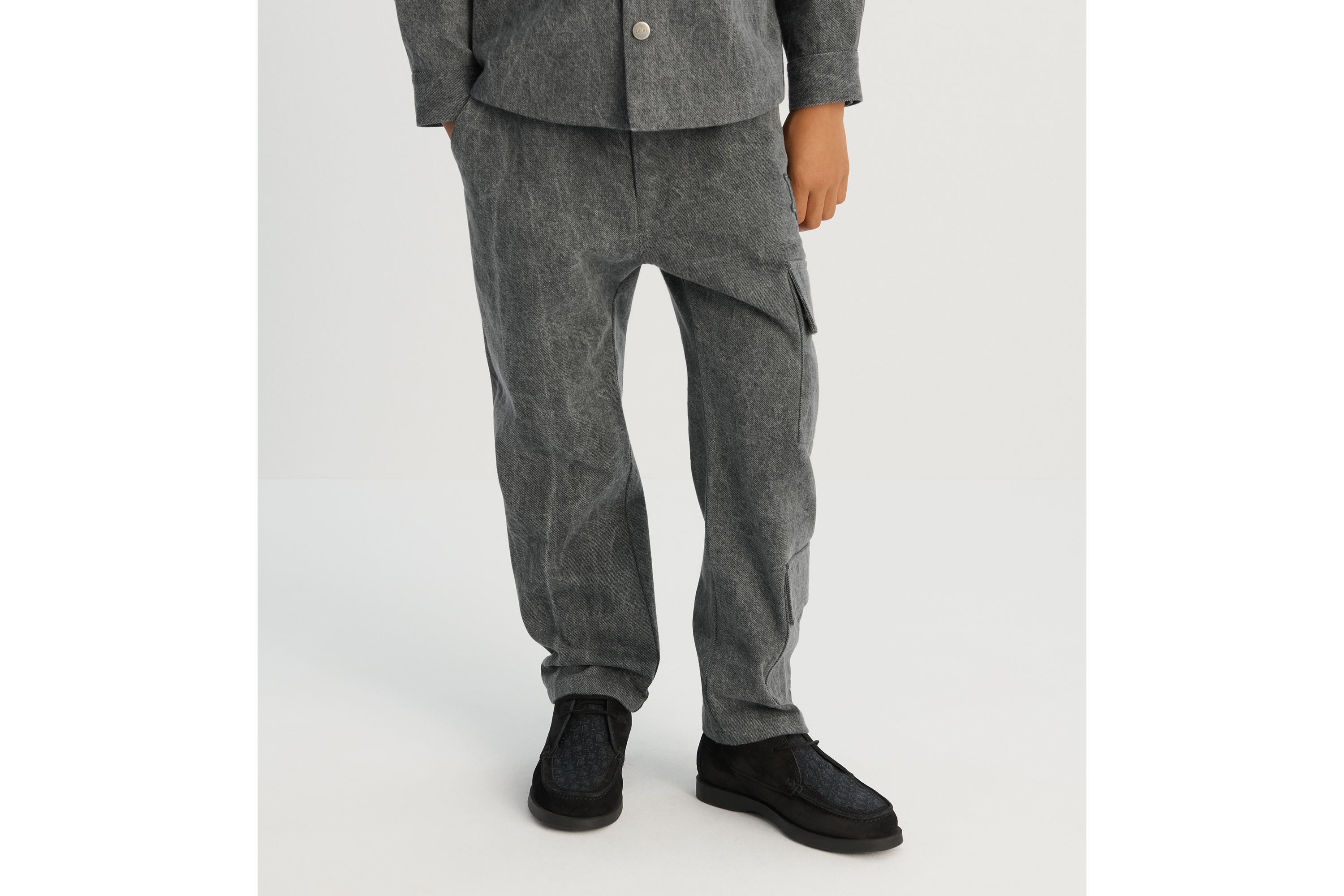 儿童工装裤 灰色石洗棉质面料 E13