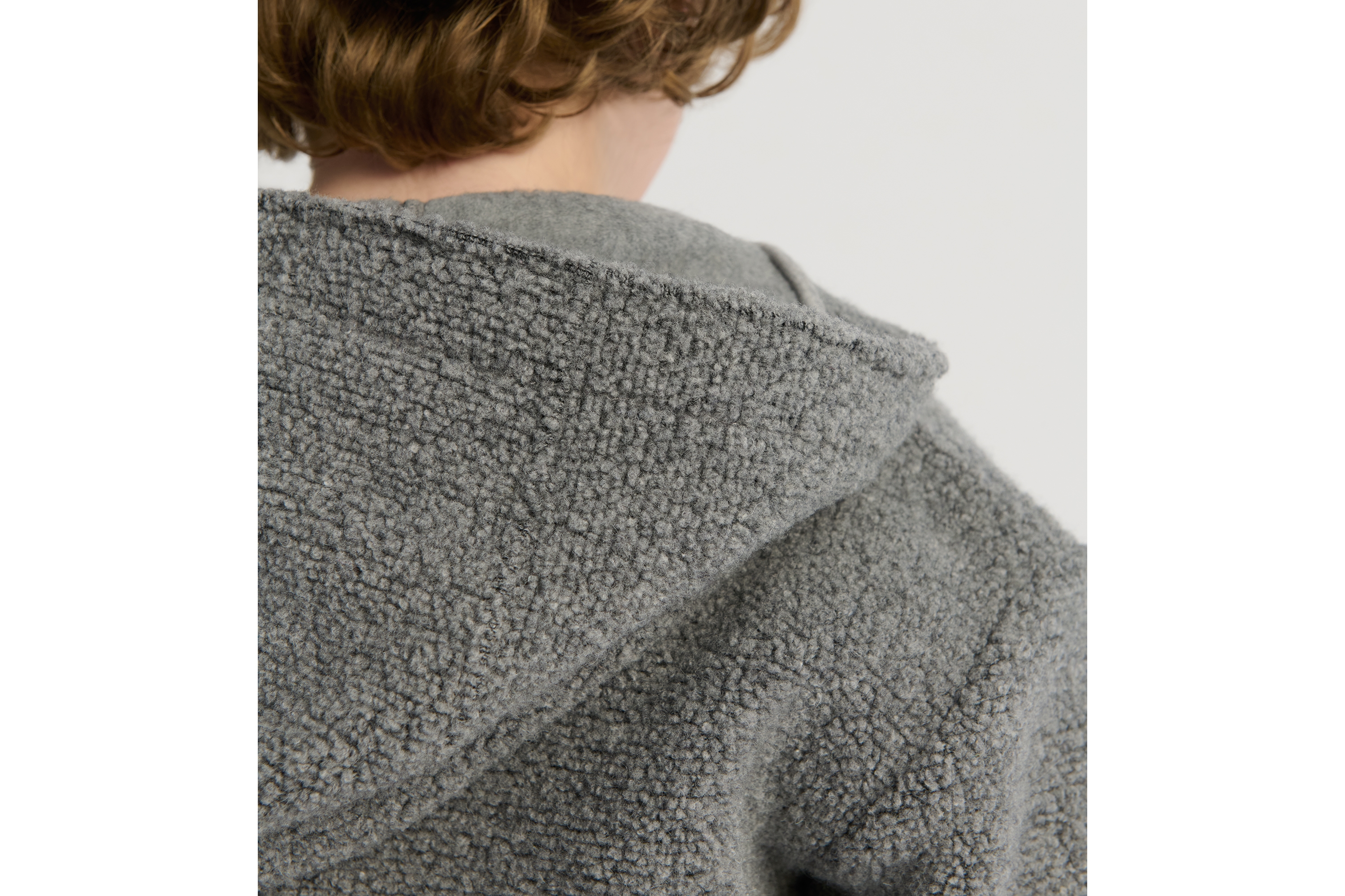 儿童连帽夹克 灰色绵羊毛效果毛圈花式线混纺面料 E03