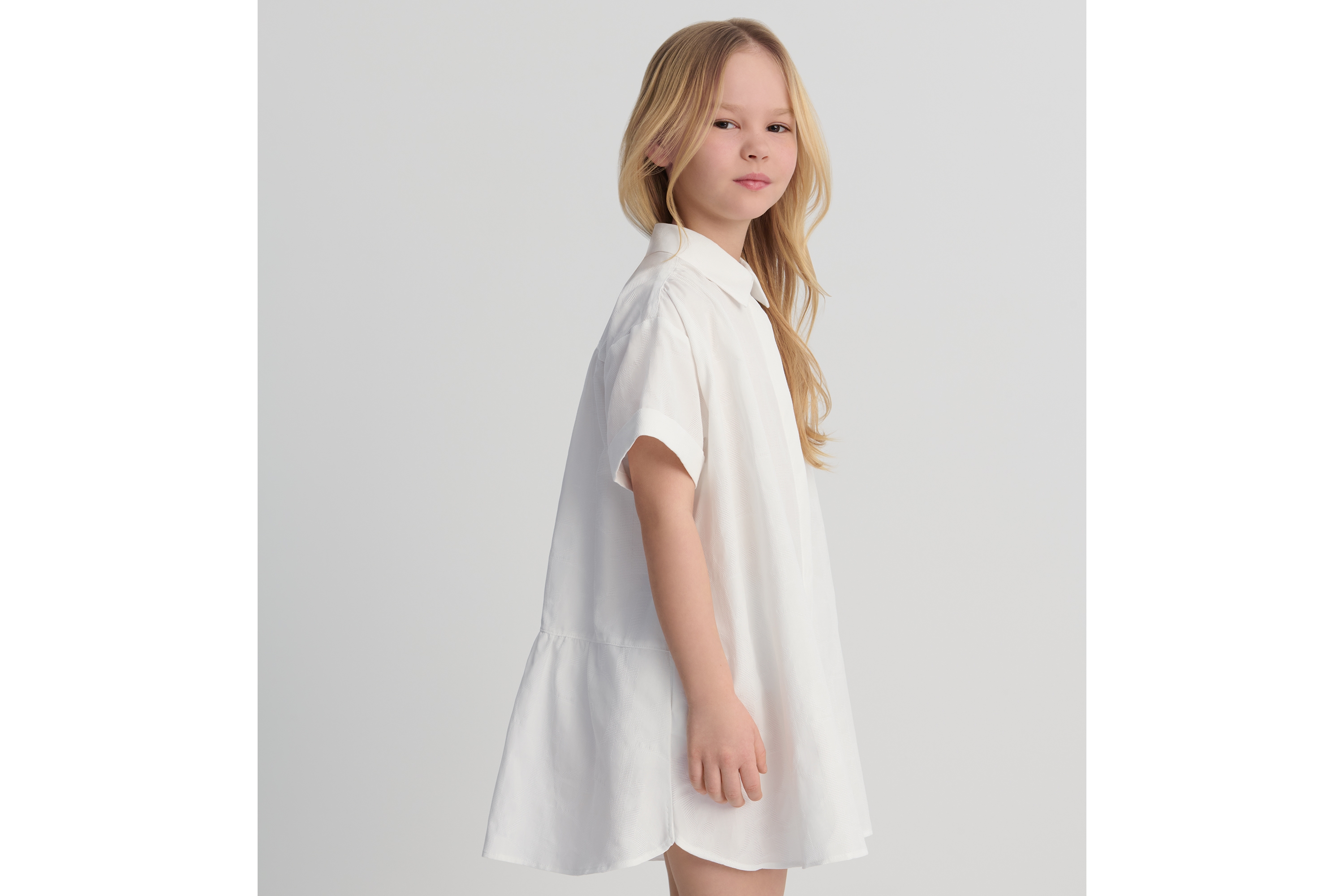 儿童衬衫式连衣裙 象牙色棉纱超大 Oblique 印花 E02