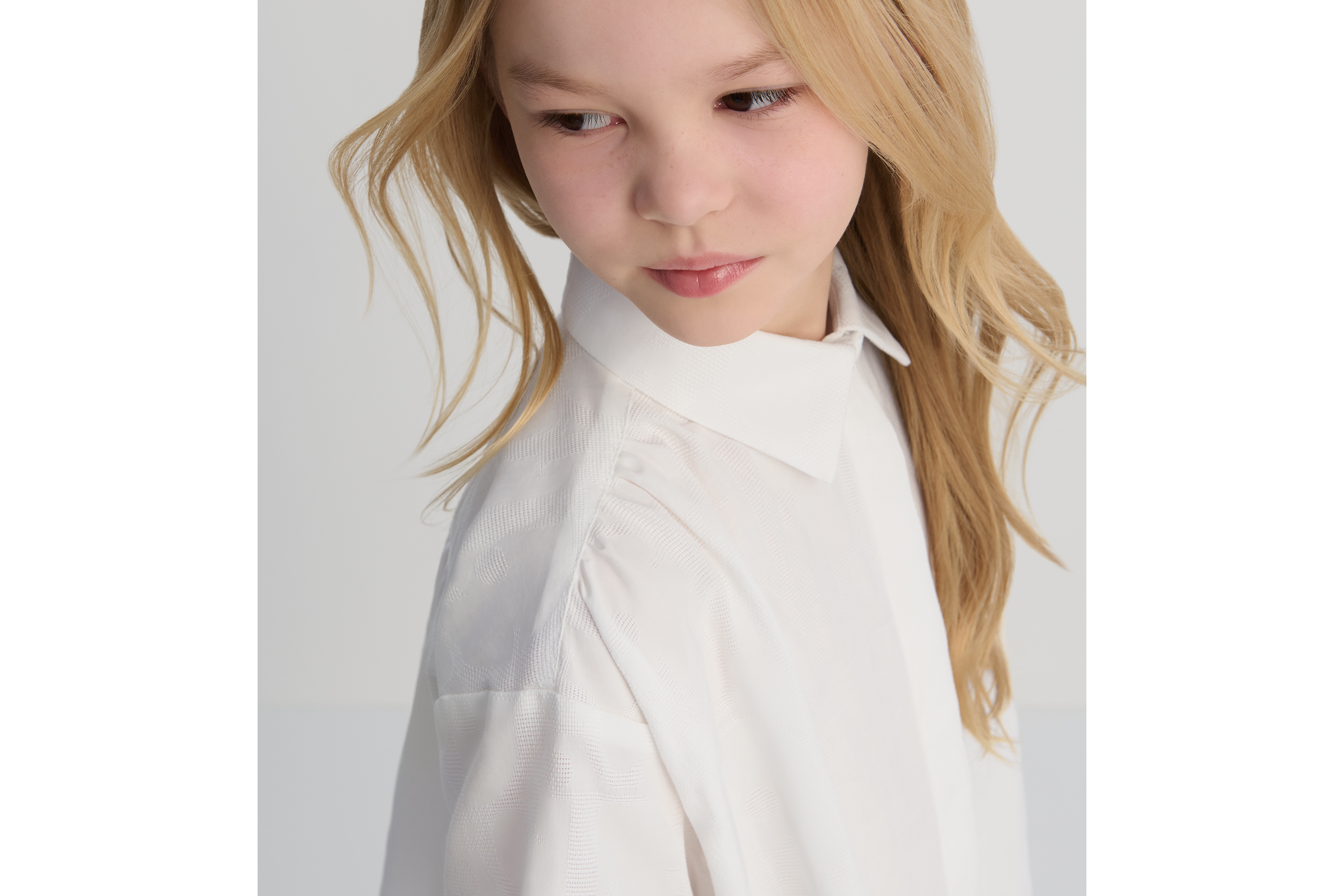 儿童衬衫式连衣裙 象牙色棉纱超大 Oblique 印花 E03