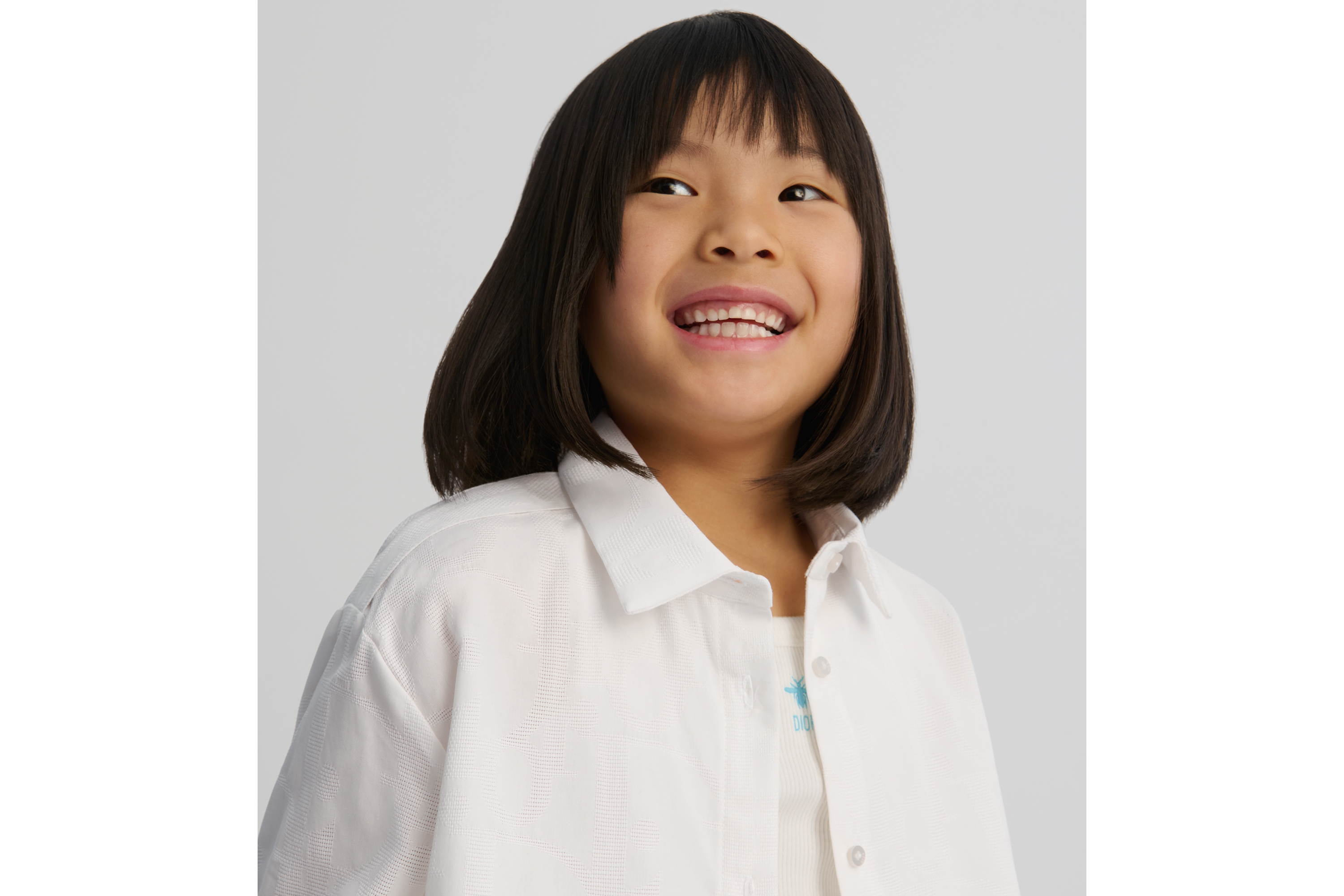 儿童衬衫 象牙色棉纱超大 Oblique 印花 E02