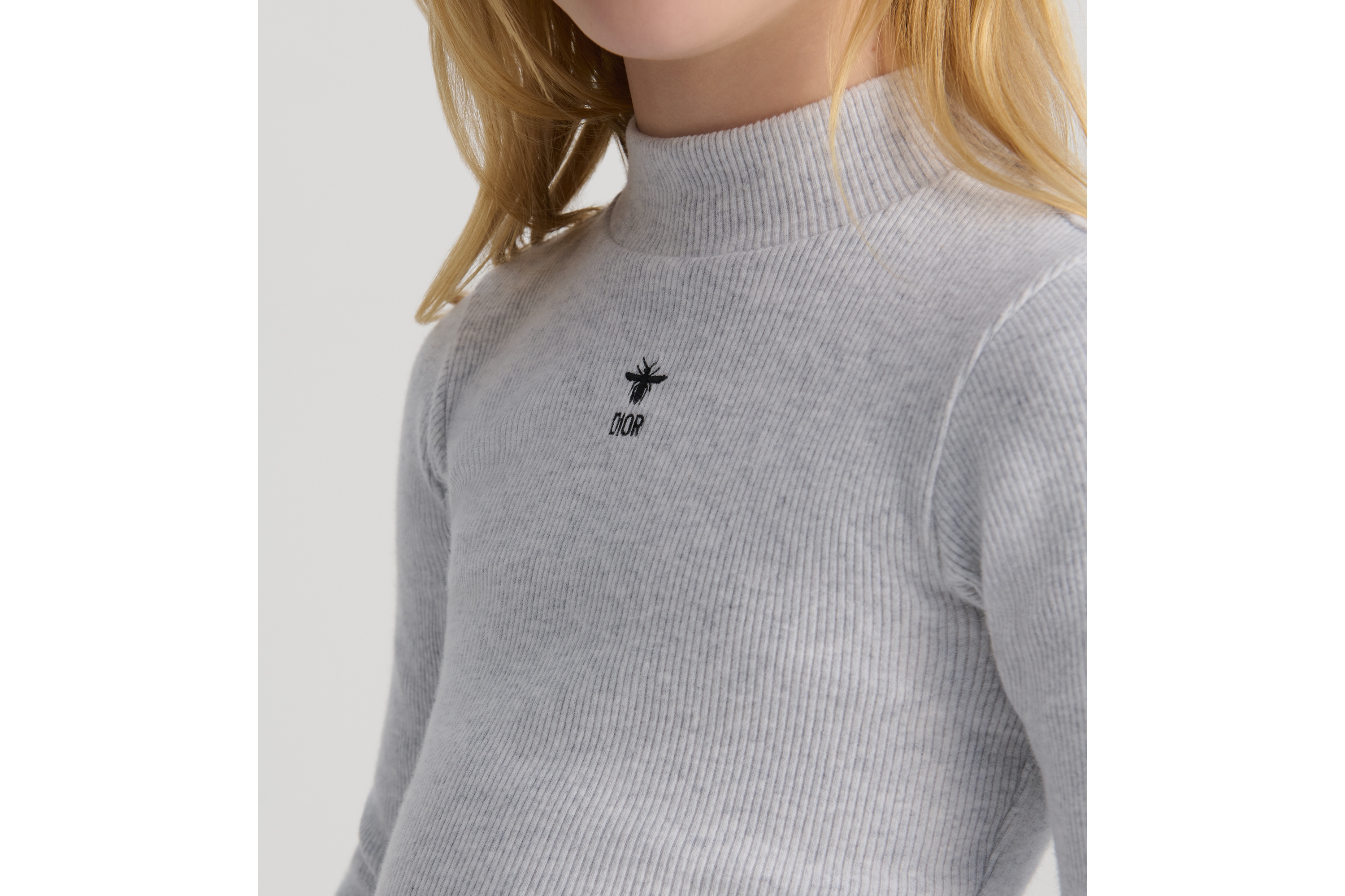 儿童长袖 T 恤 灰色棉质混纺罗纹针织面料 E03