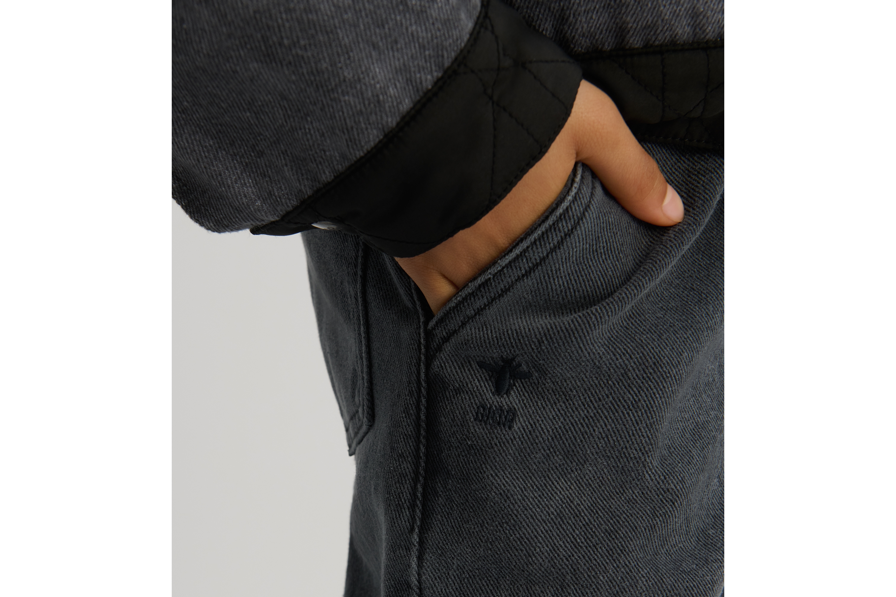 儿童阔腿长裤 灰色石洗棉质牛仔布 E07