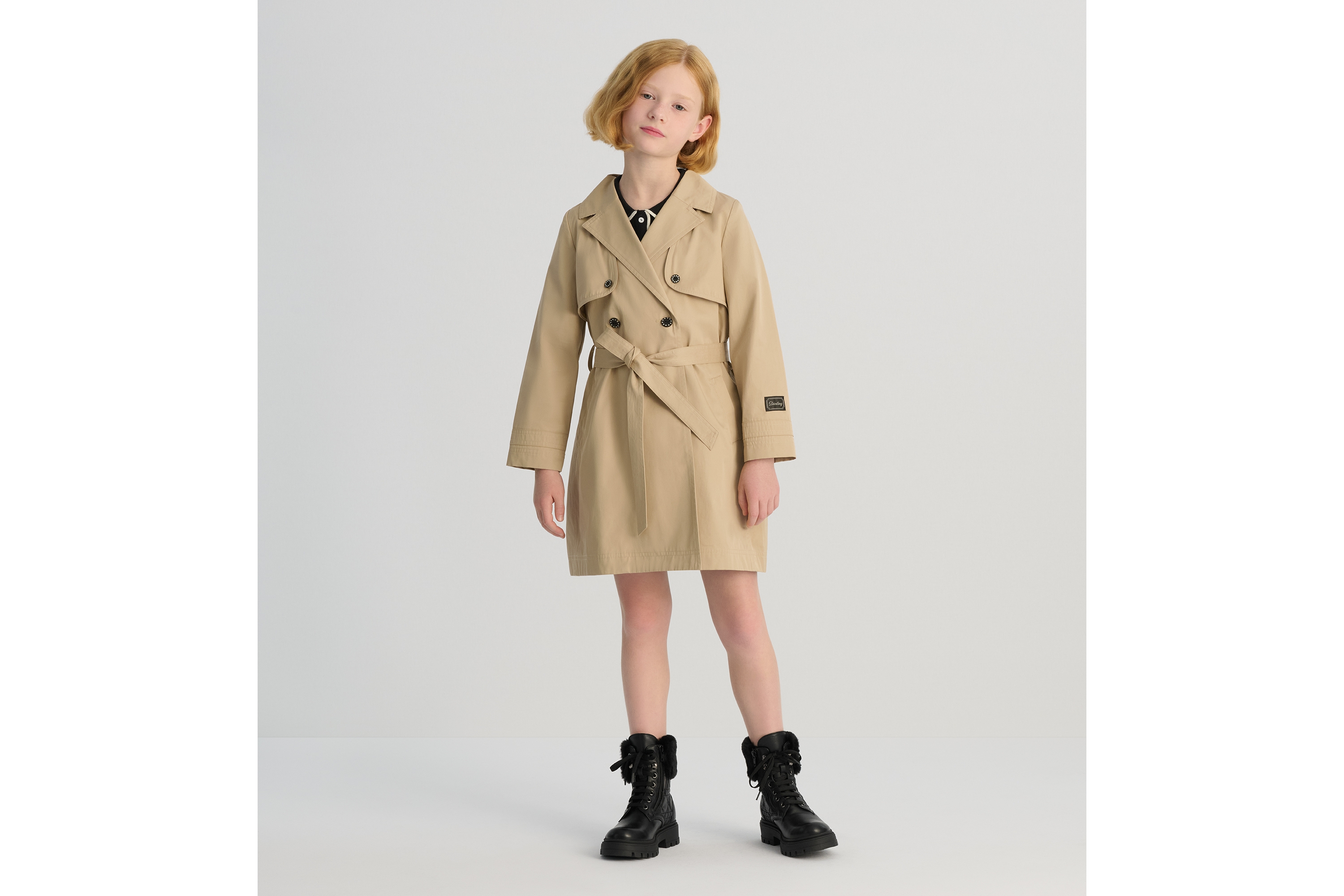 儿童风衣 米色棉质华达呢 E02