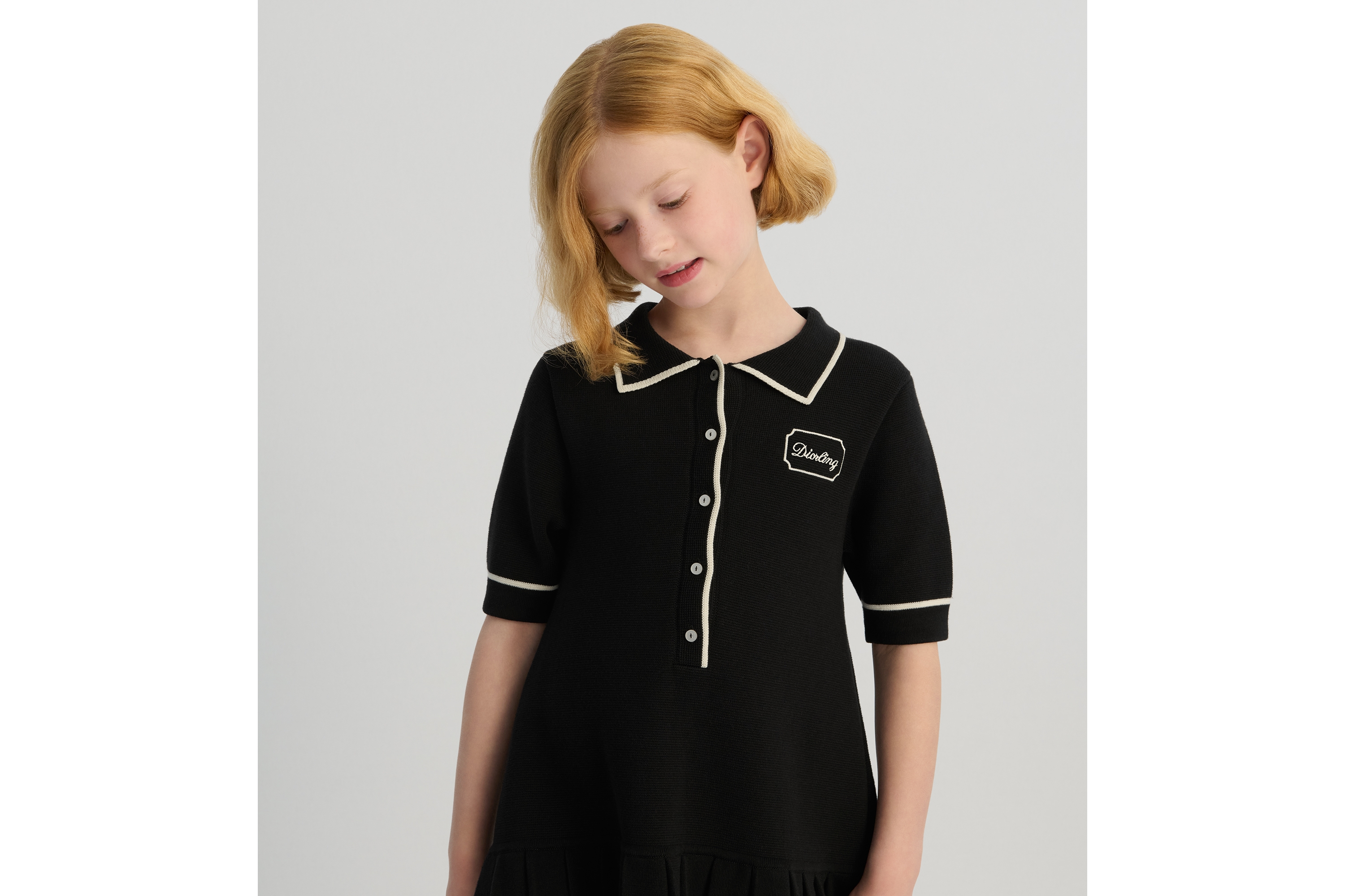 儿童校服风格连衣裙 黑色棉质混纺针织面料 E07