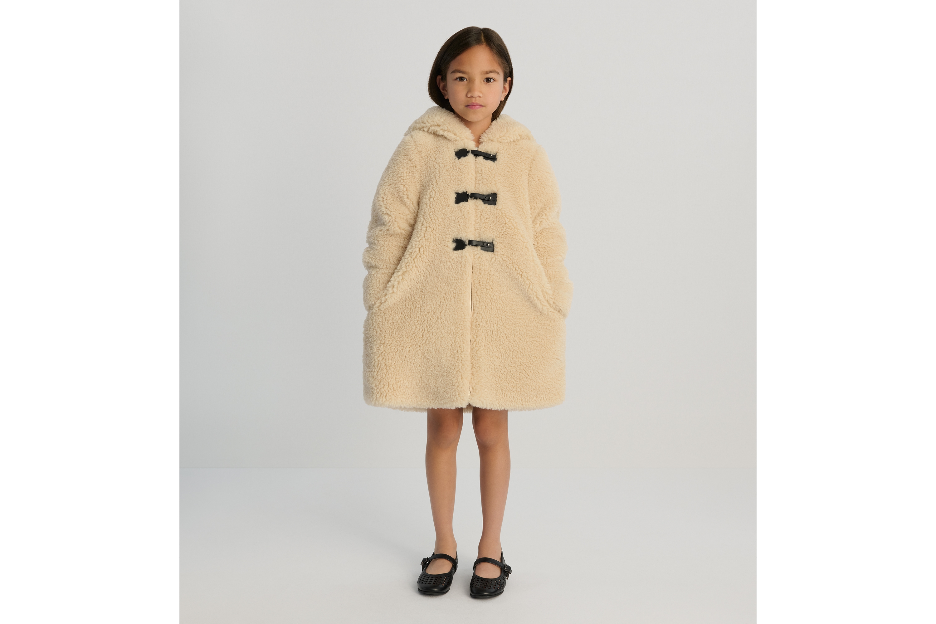 儿童连帽大衣 米色仿羊羔绒 E02