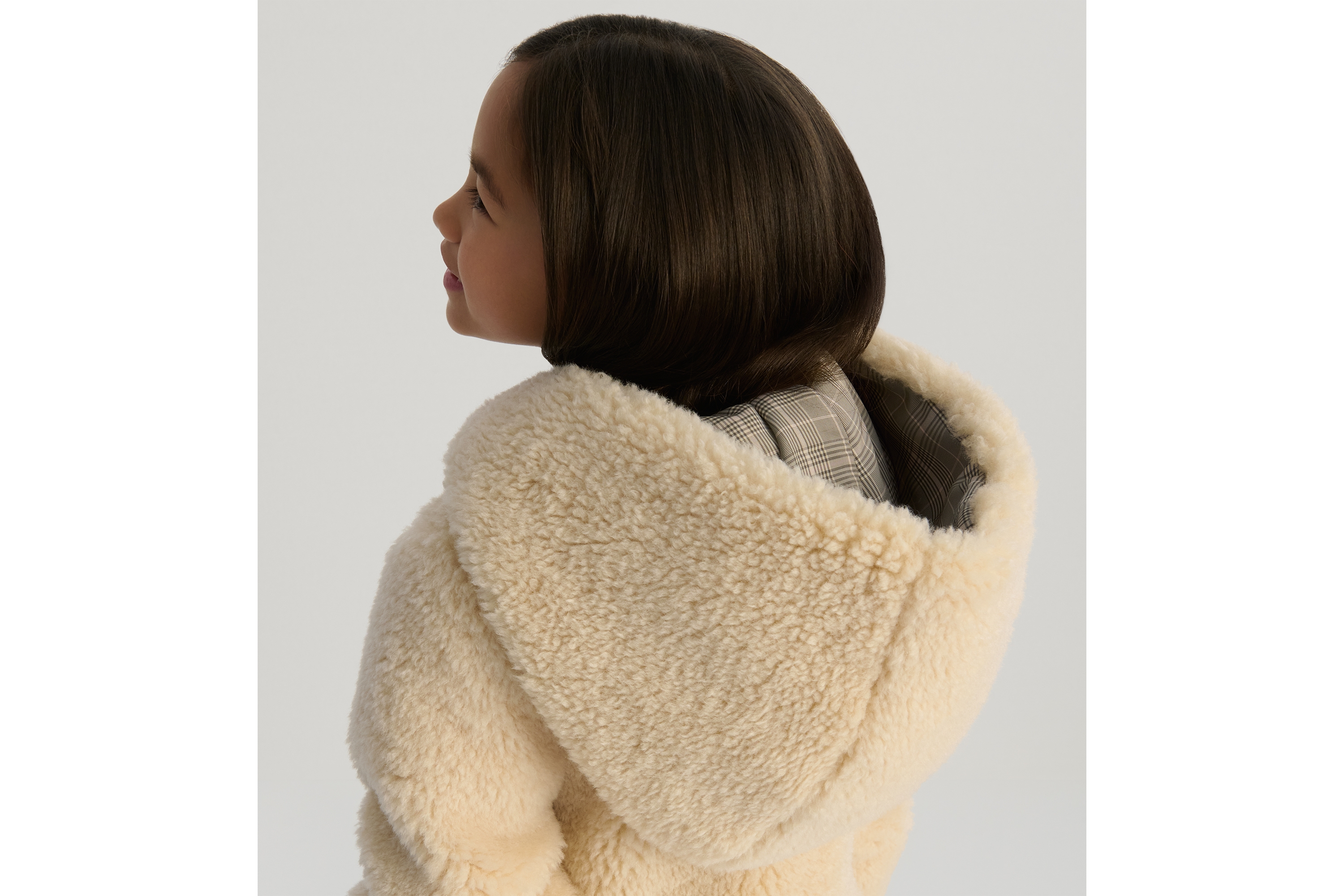 儿童连帽大衣 米色仿羊羔绒 E03