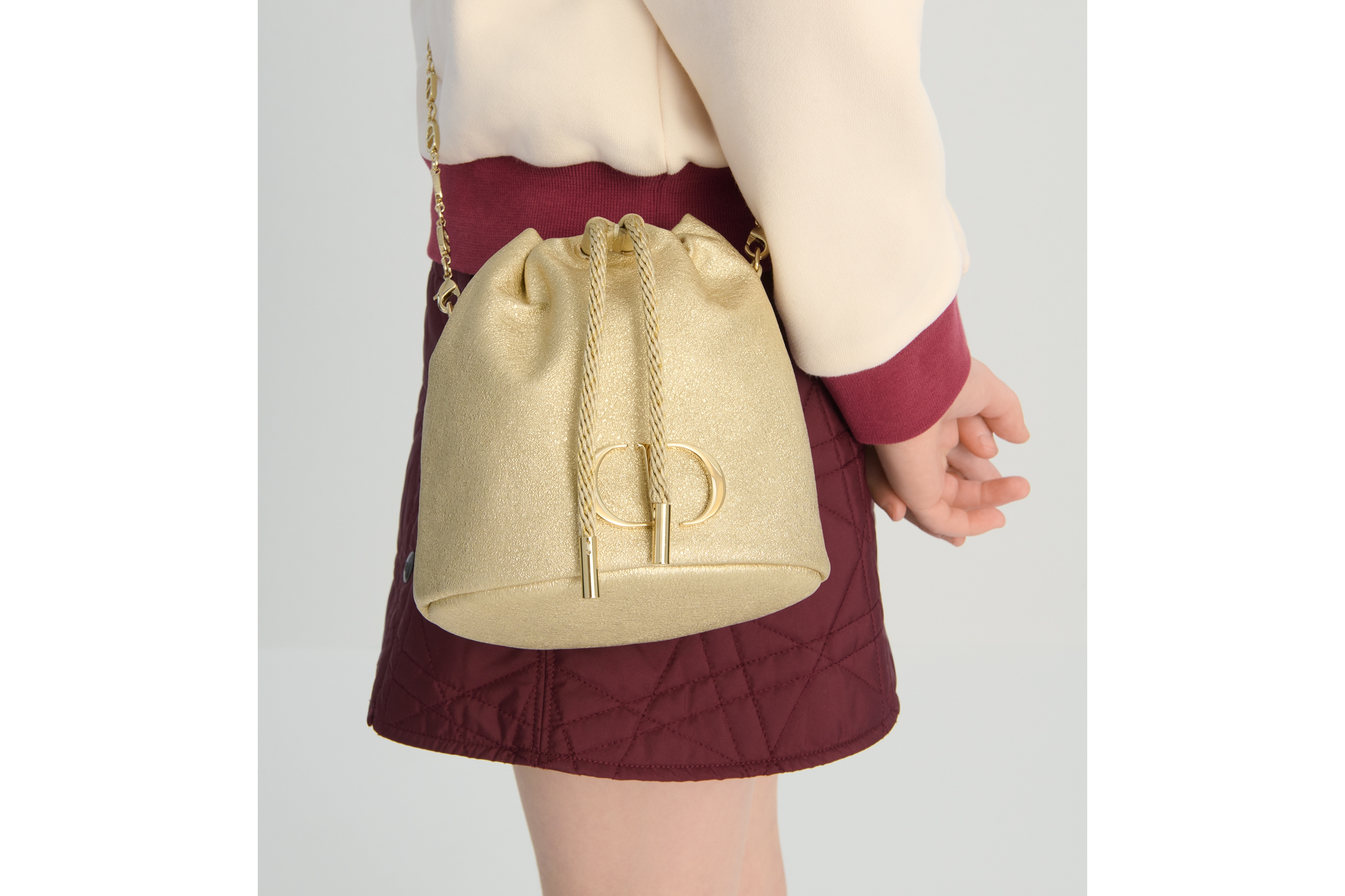 儿童小手袋 金色调金属光泽羊皮革 E19