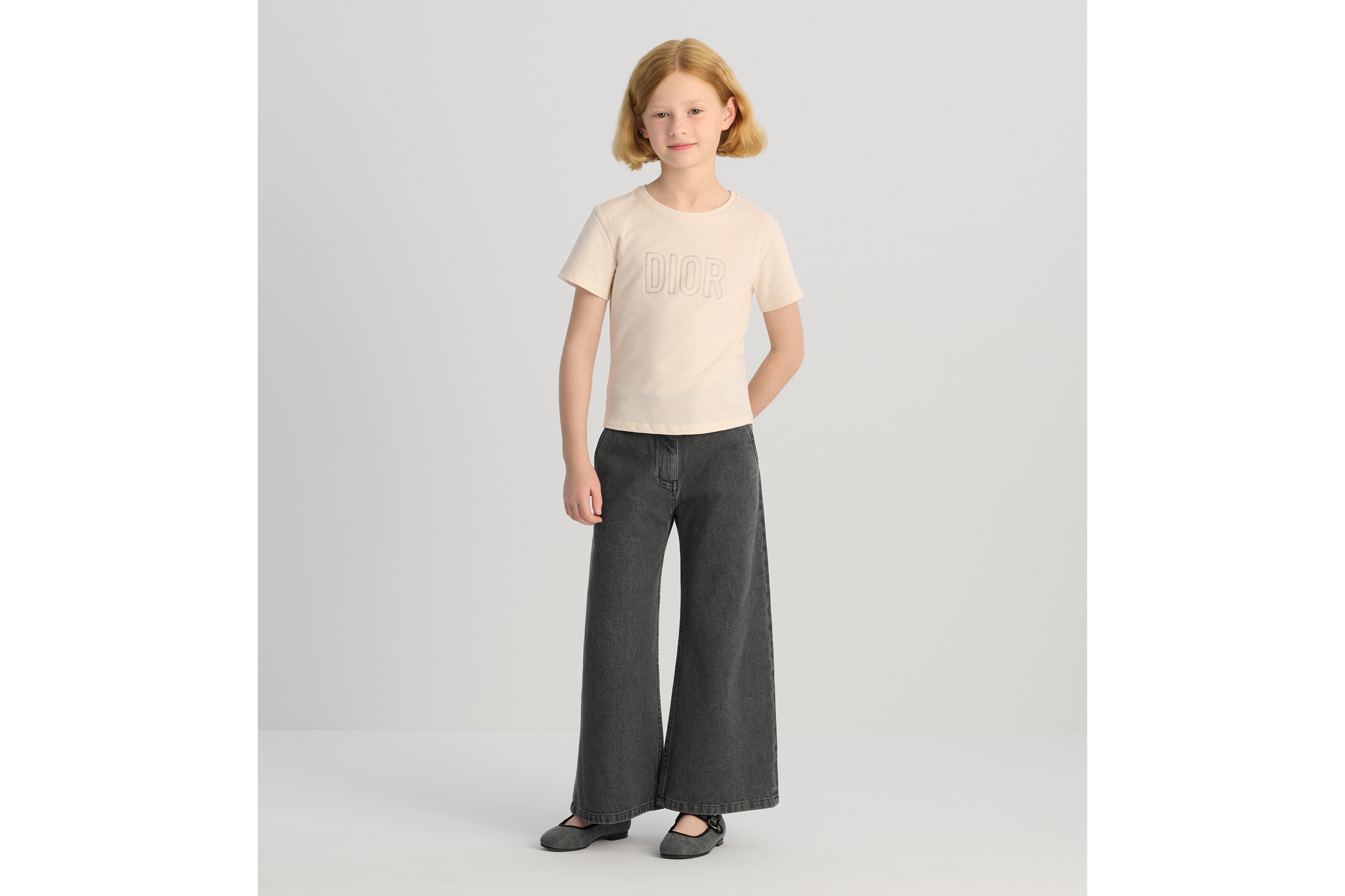 儿童 T 恤 香草白色棉质平纹针织面料 E08