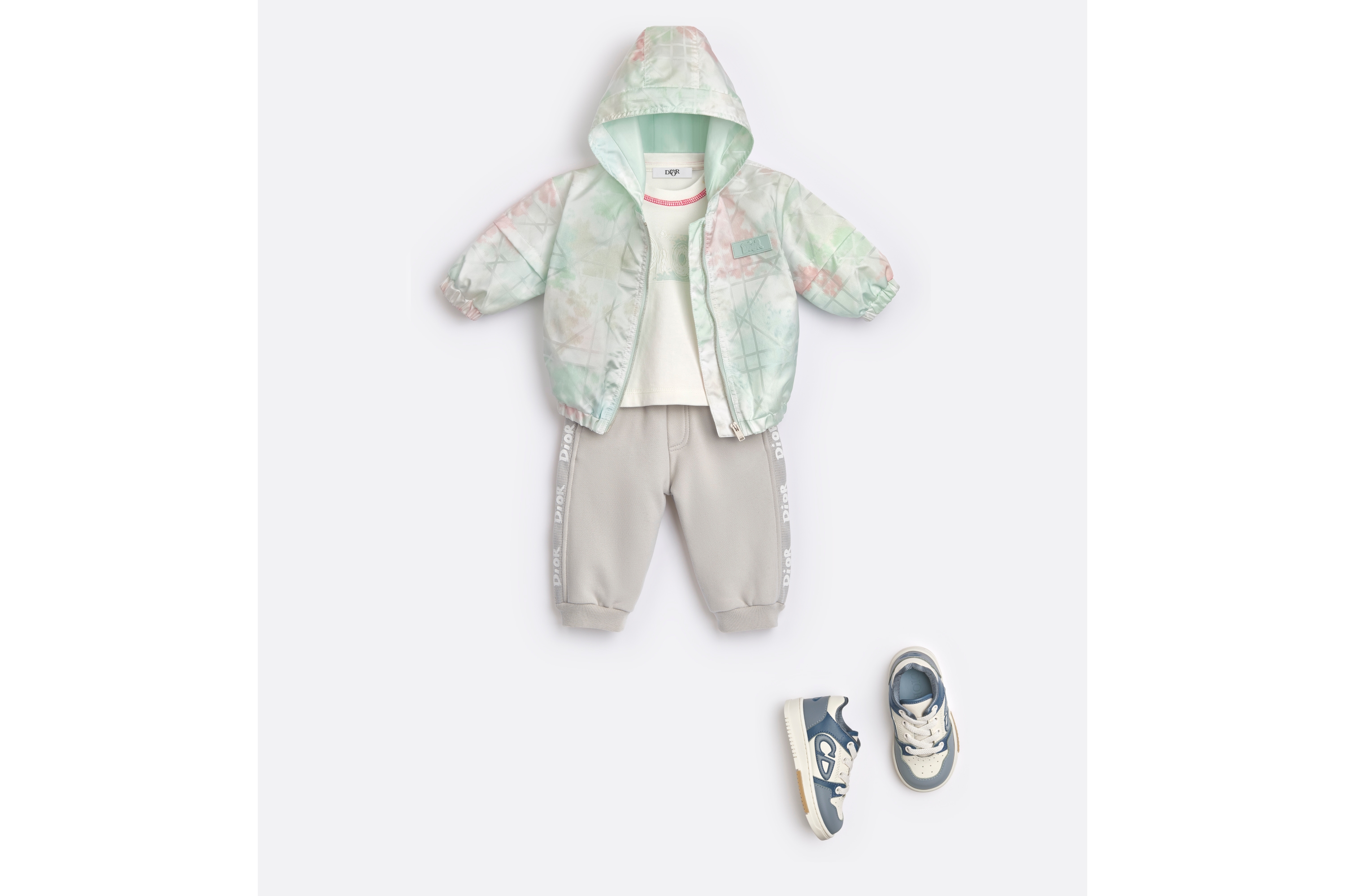 婴幼儿连帽防风夹克 象牙色防水效果科技面料多色迷彩效果藤格纹 E08