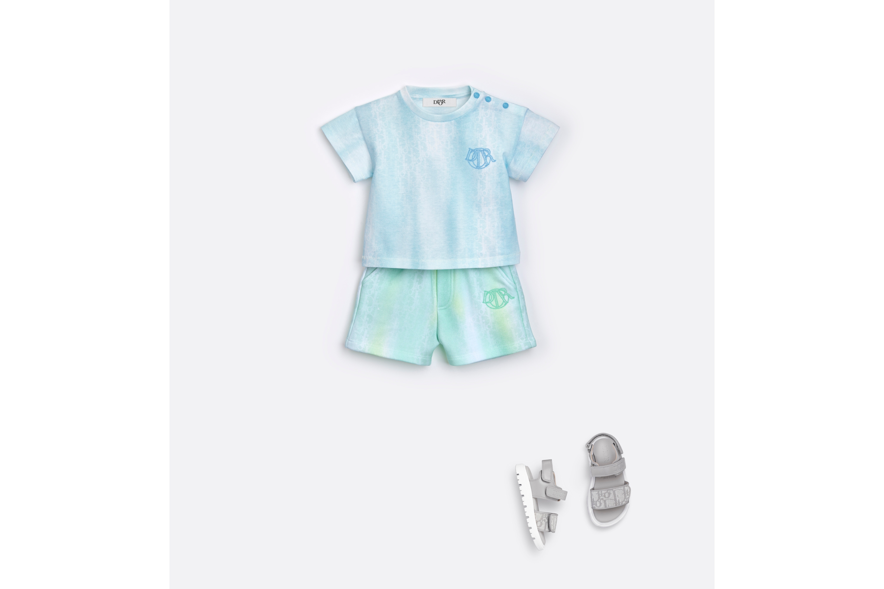 婴幼儿 T 恤 蓝绿色棉质平纹针织面料渐变效果 Oblique 印花 E08