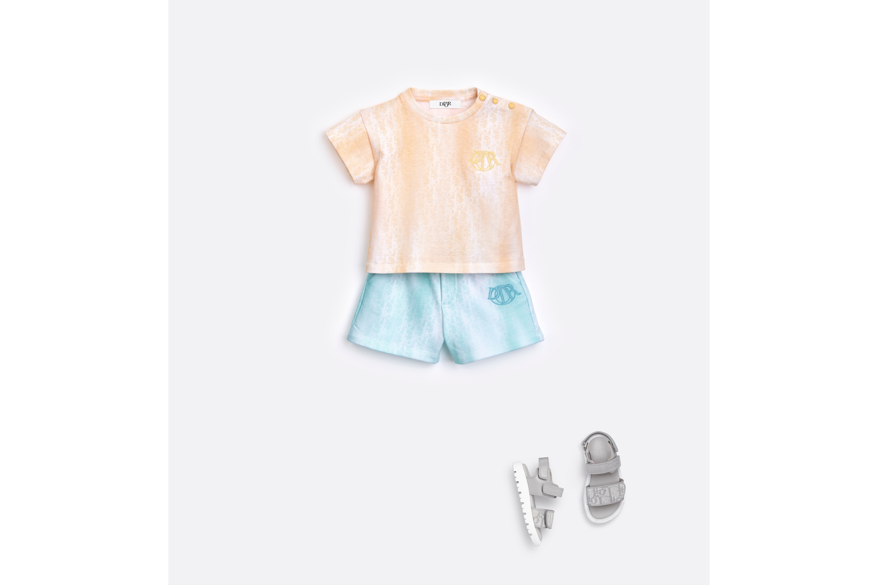 婴幼儿 T 恤 橙色棉质平纹针织面料渐变效果 Oblique 印花 E08