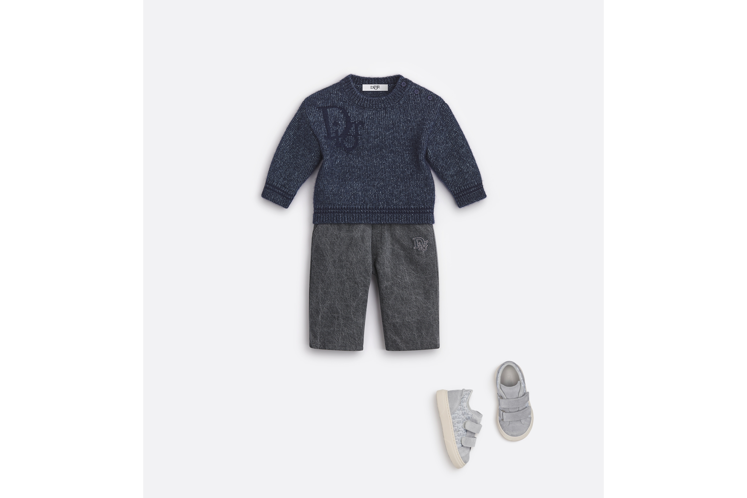 婴幼儿针织衫 海军蓝色棉质、绵羊毛和羊驼毛混纺针织面料 E08