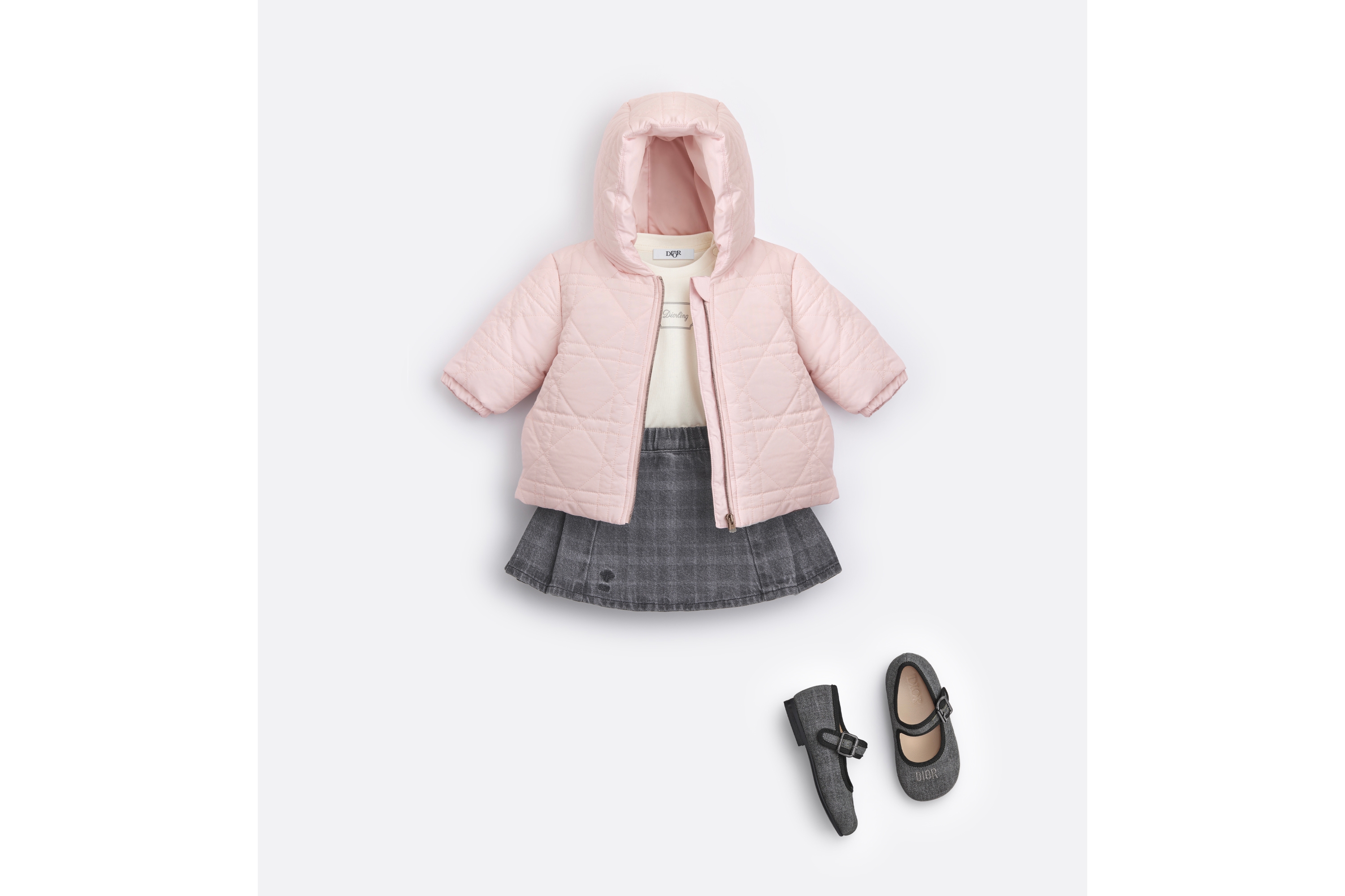 婴幼儿连帽羽绒夹克 淡粉色科技面料藤格纹 E08