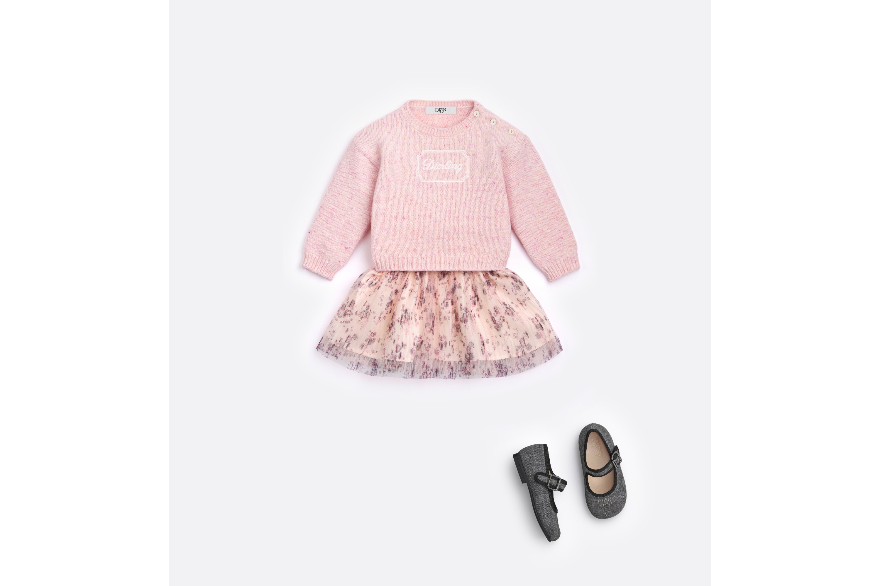 婴幼儿短款半身裙 淡粉色褶裥薄纱酒红色本季花卉图案 E08