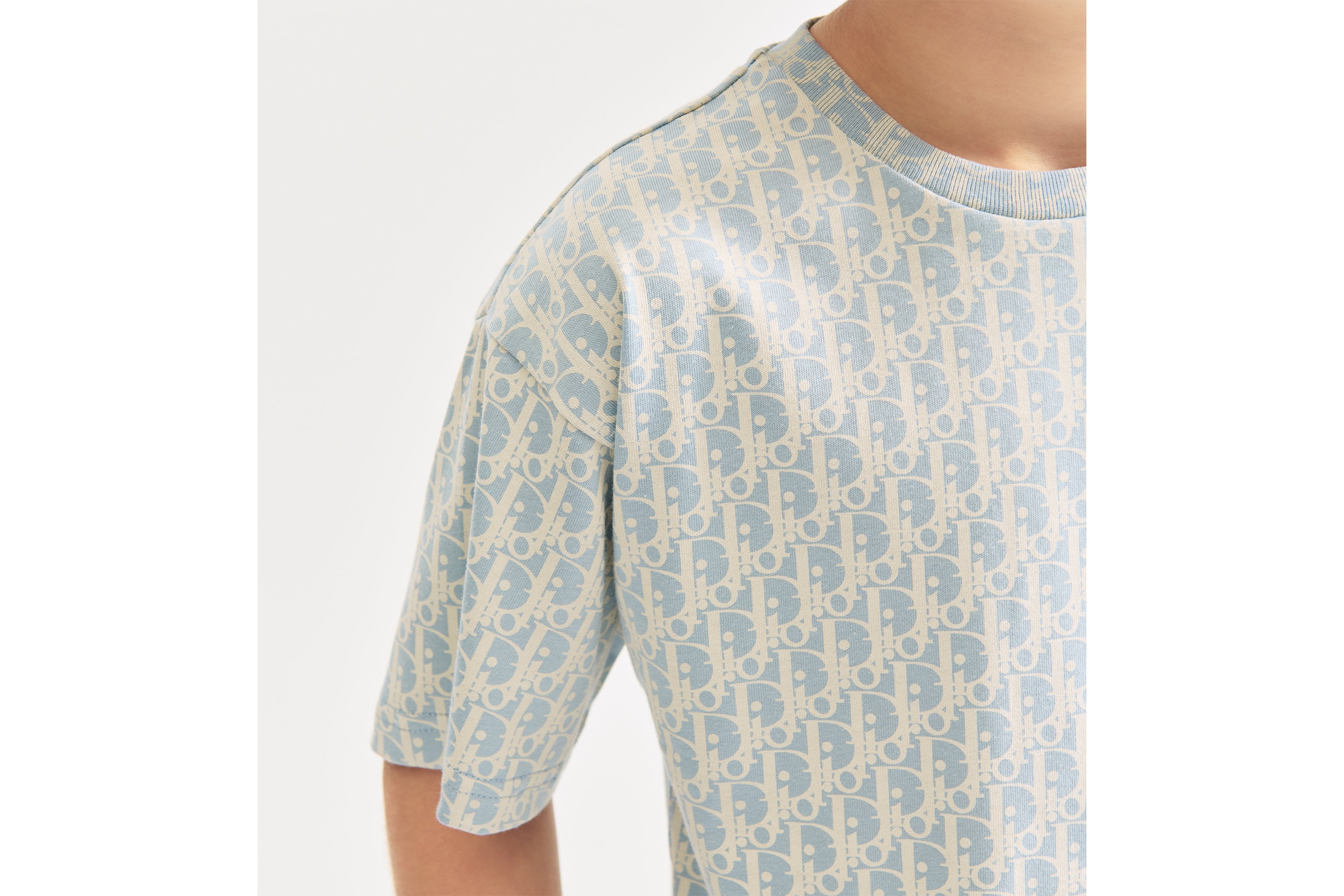 儿童 T 恤 淡蓝色棉质平纹针织面料白色 Oblique 印花 E09