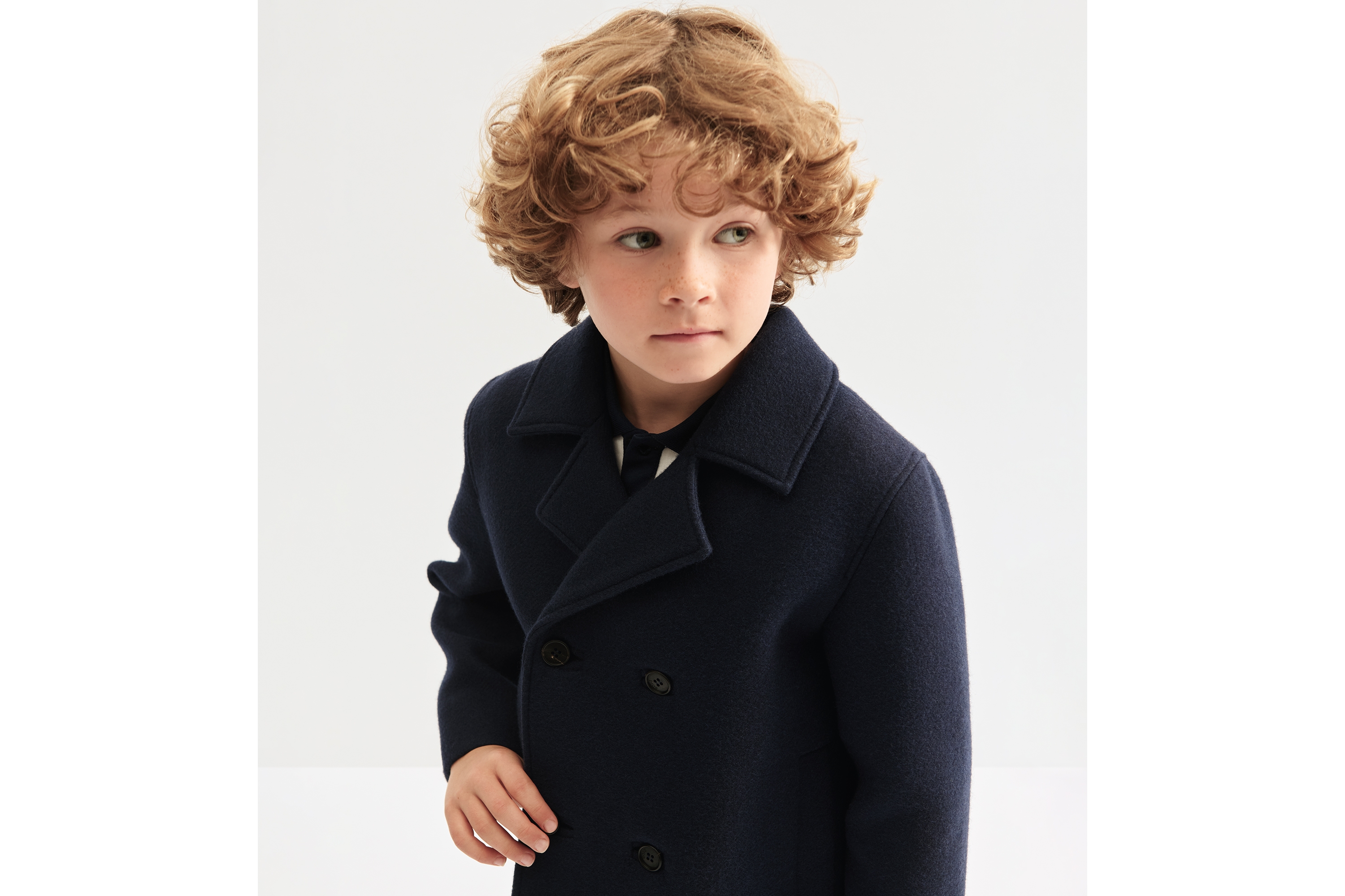 儿童短款大衣 海军蓝色羊驼毛混纺面料 E02