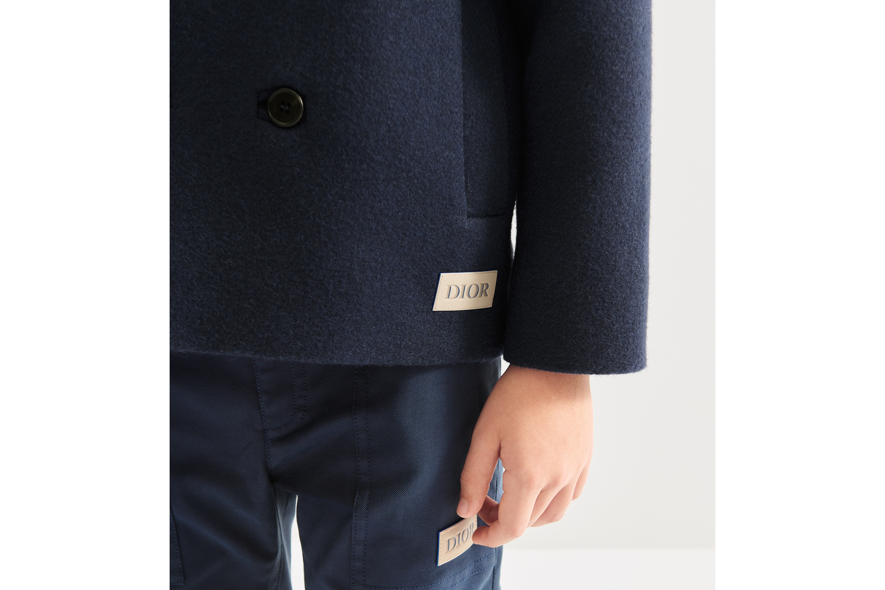 儿童短款大衣 海军蓝色羊驼毛混纺面料 E03