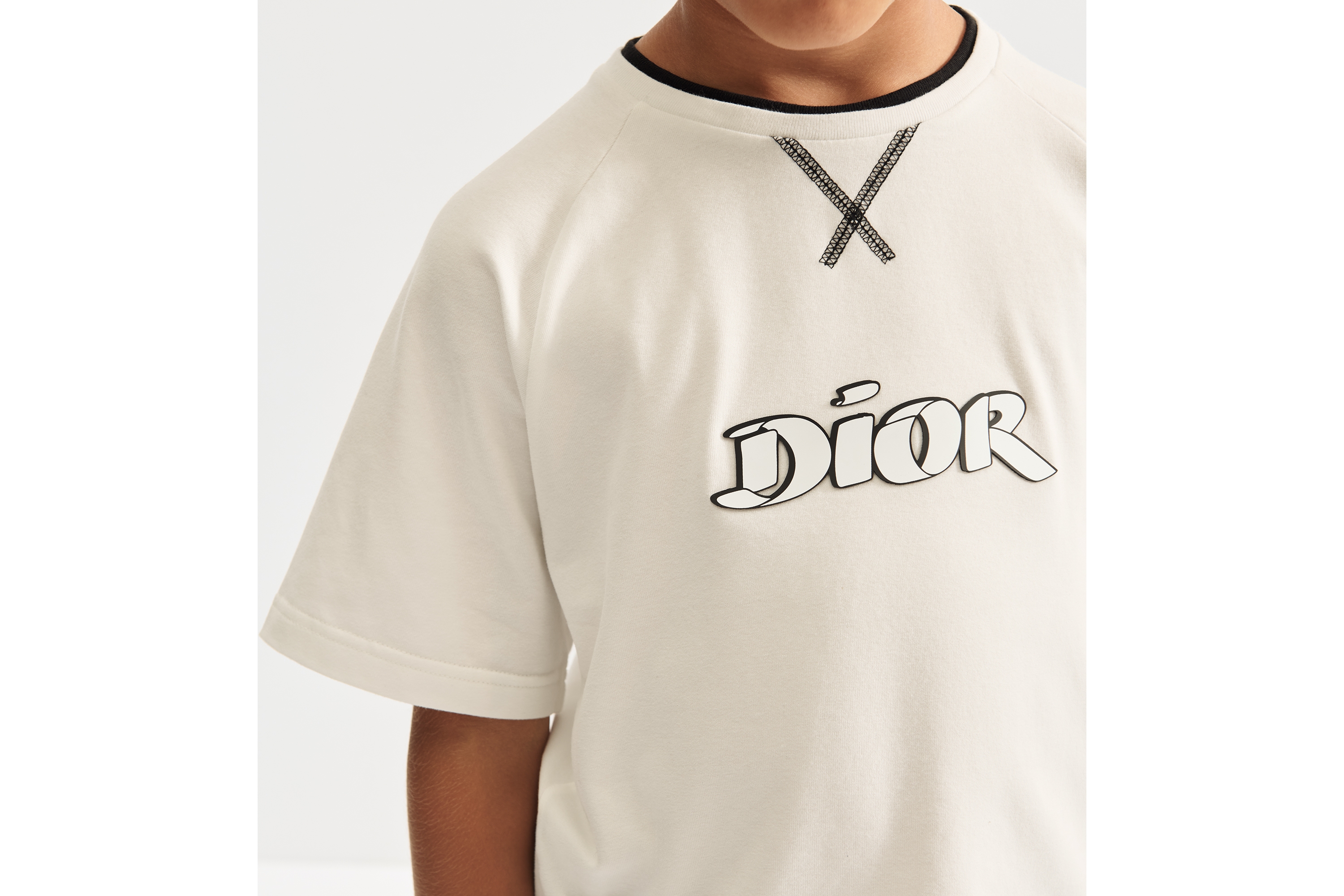 儿童 T 恤 象牙色棉质混纺平纹针织面料 E14