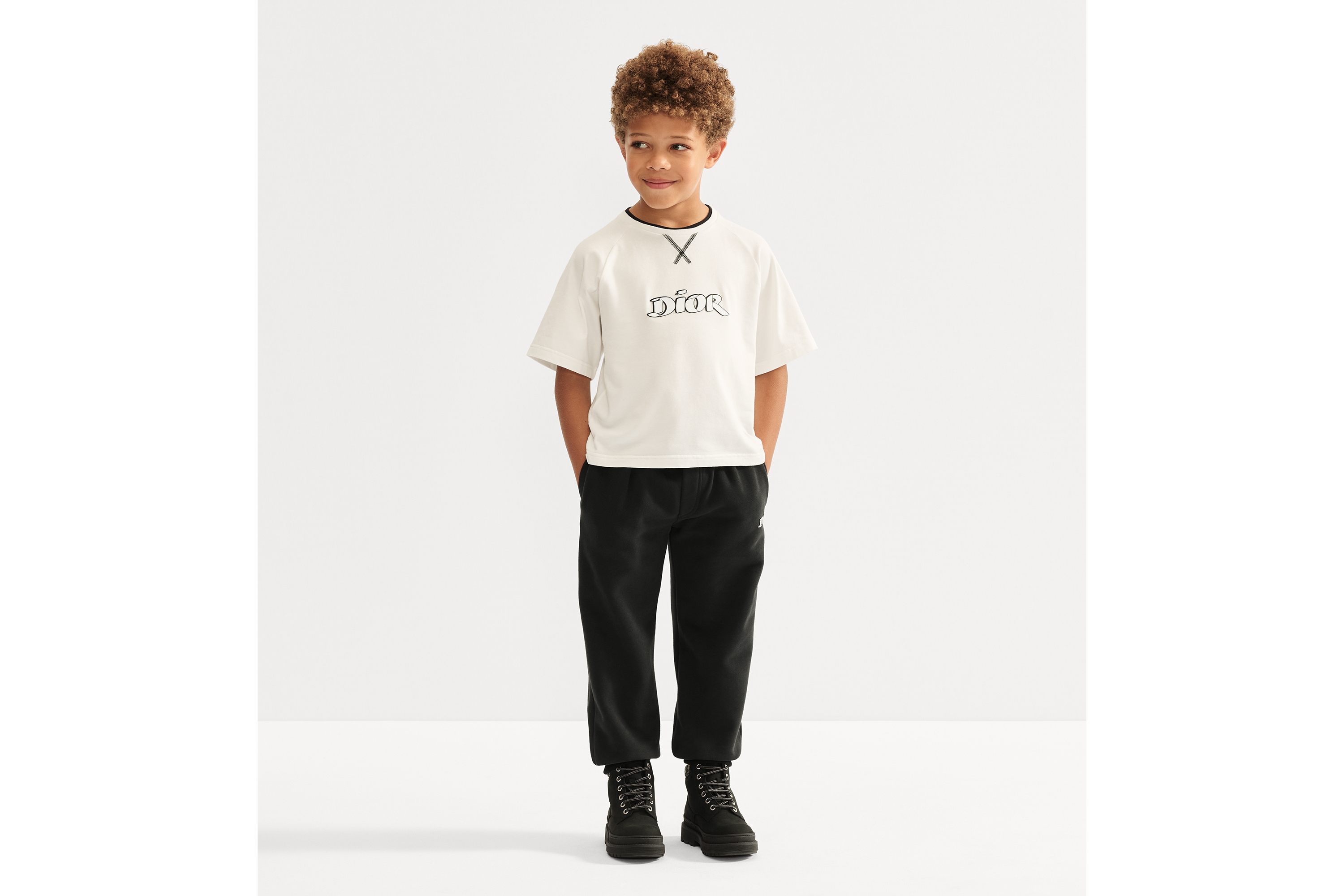 儿童运动长裤 黑色棉质拉绒起绒面料 E15