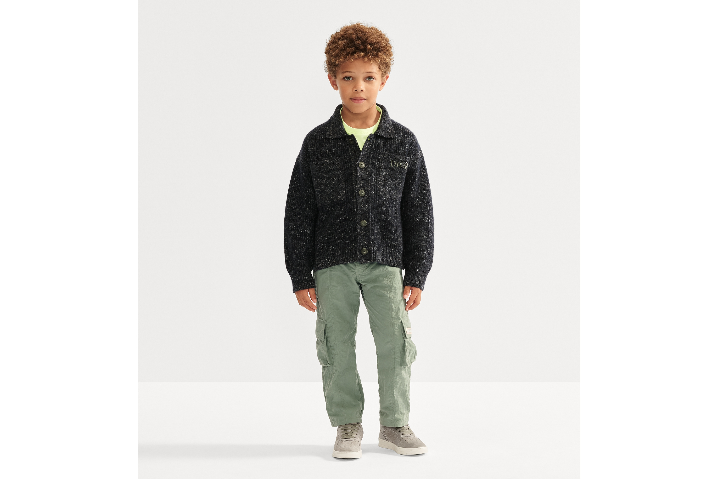 儿童开衫夹克 深蓝色和灰色绵羊毛混纺罗纹针织面料 E01