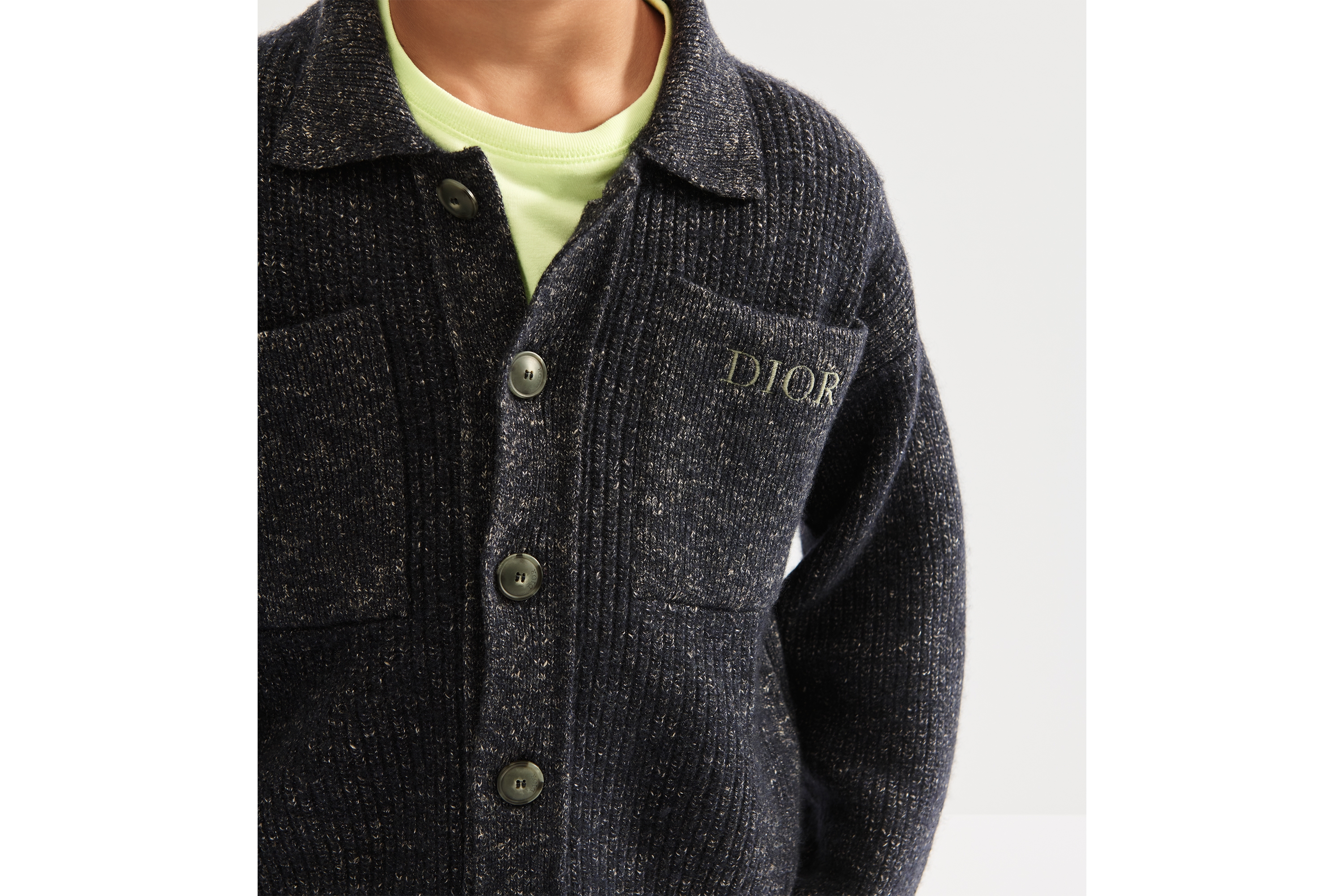 儿童开衫夹克 深蓝色和灰色绵羊毛混纺罗纹针织面料 E03