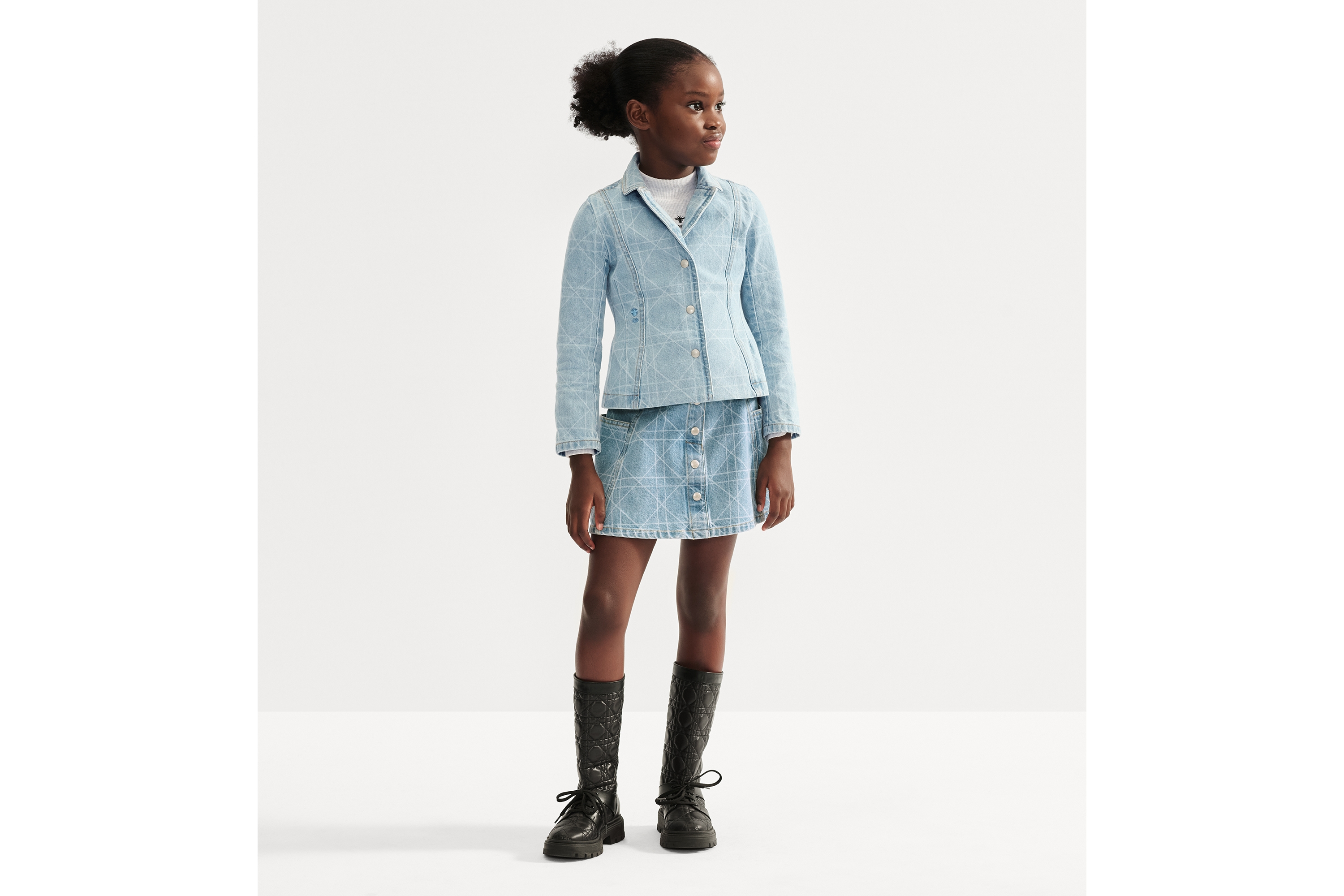 儿童经典西装外套 蓝色棉质混纺牛仔面料藤格纹 E01