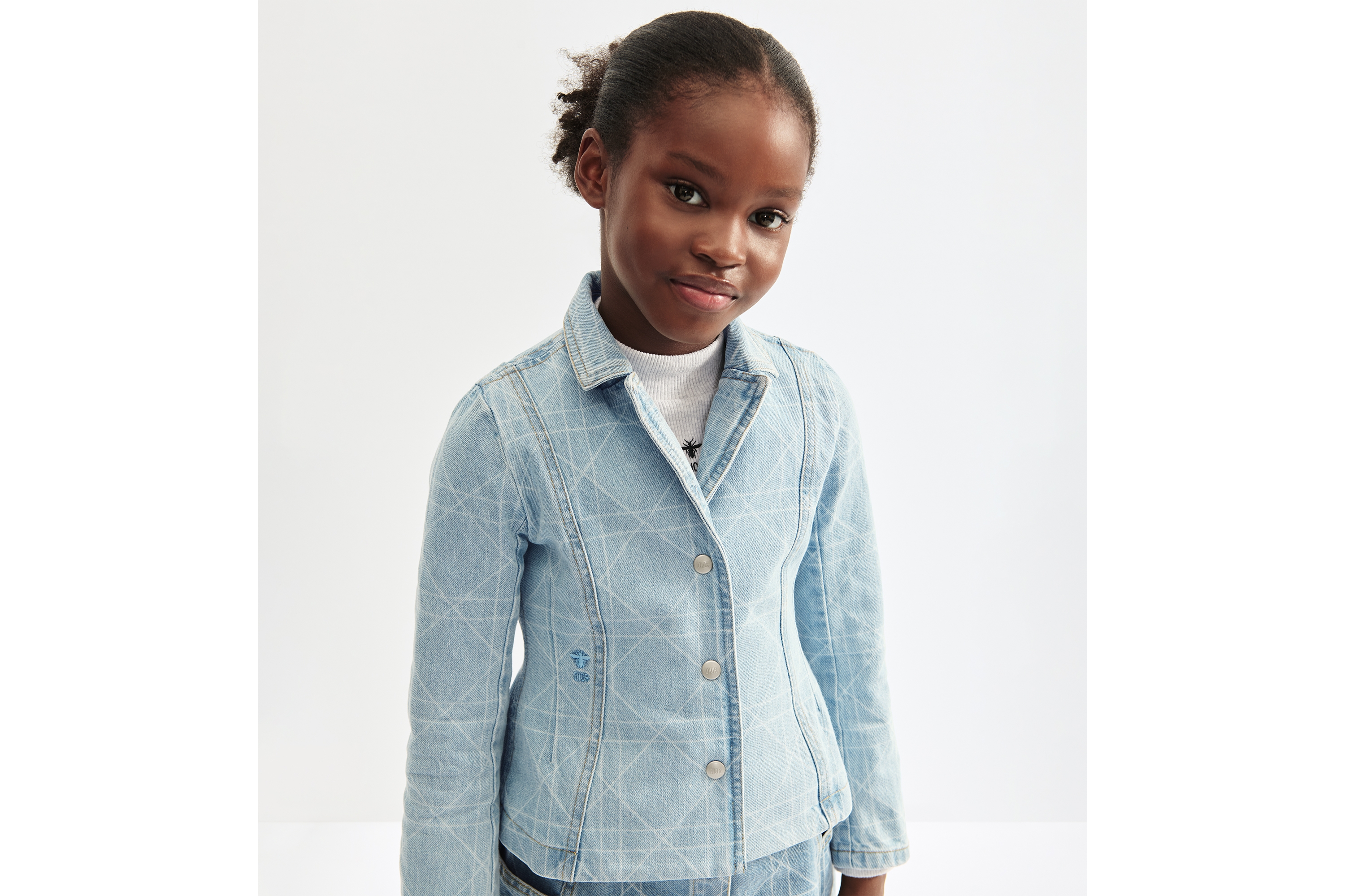 儿童经典西装外套 蓝色棉质混纺牛仔面料藤格纹 E02