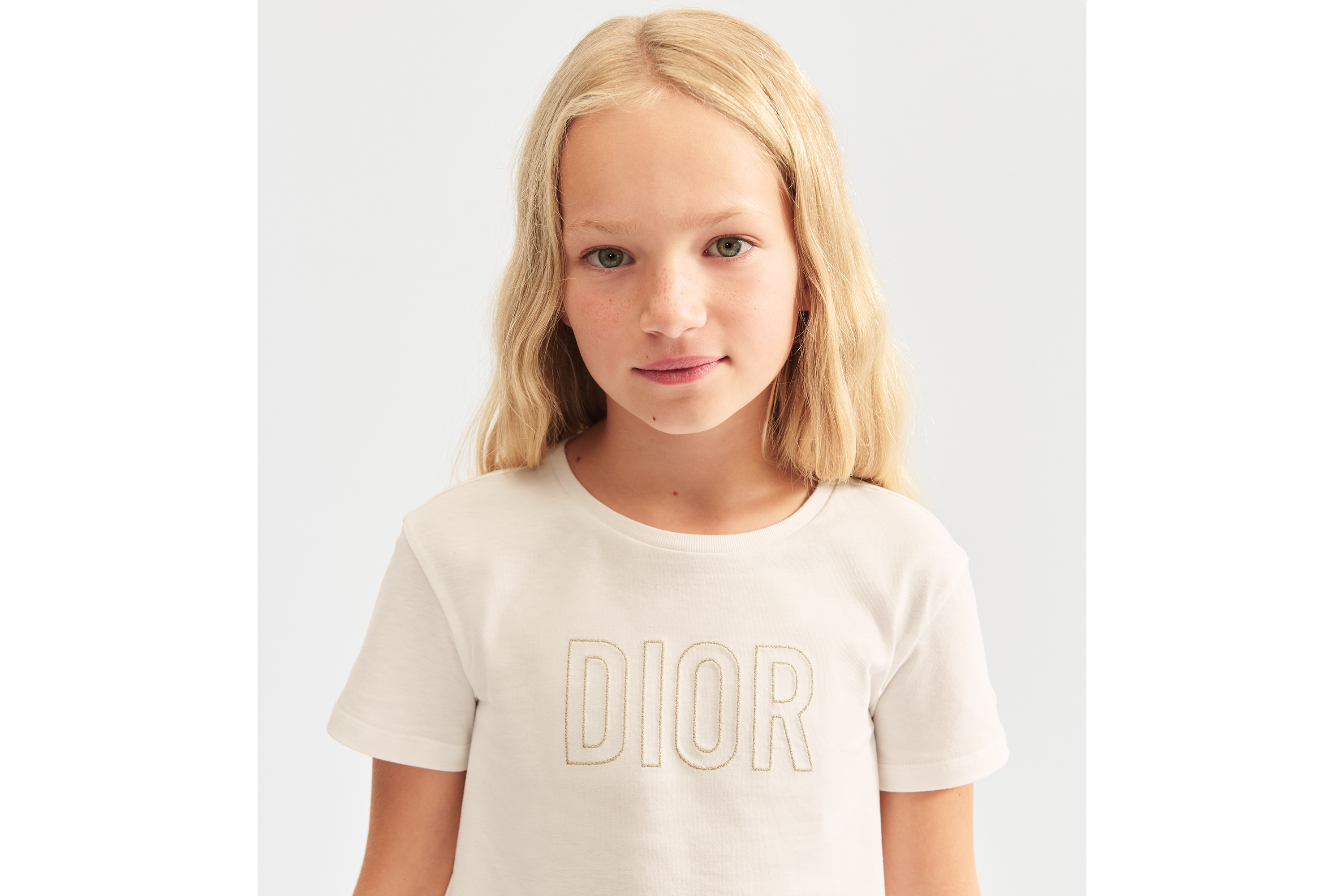 儿童 T 恤 象牙色棉质平纹针织面料 E09